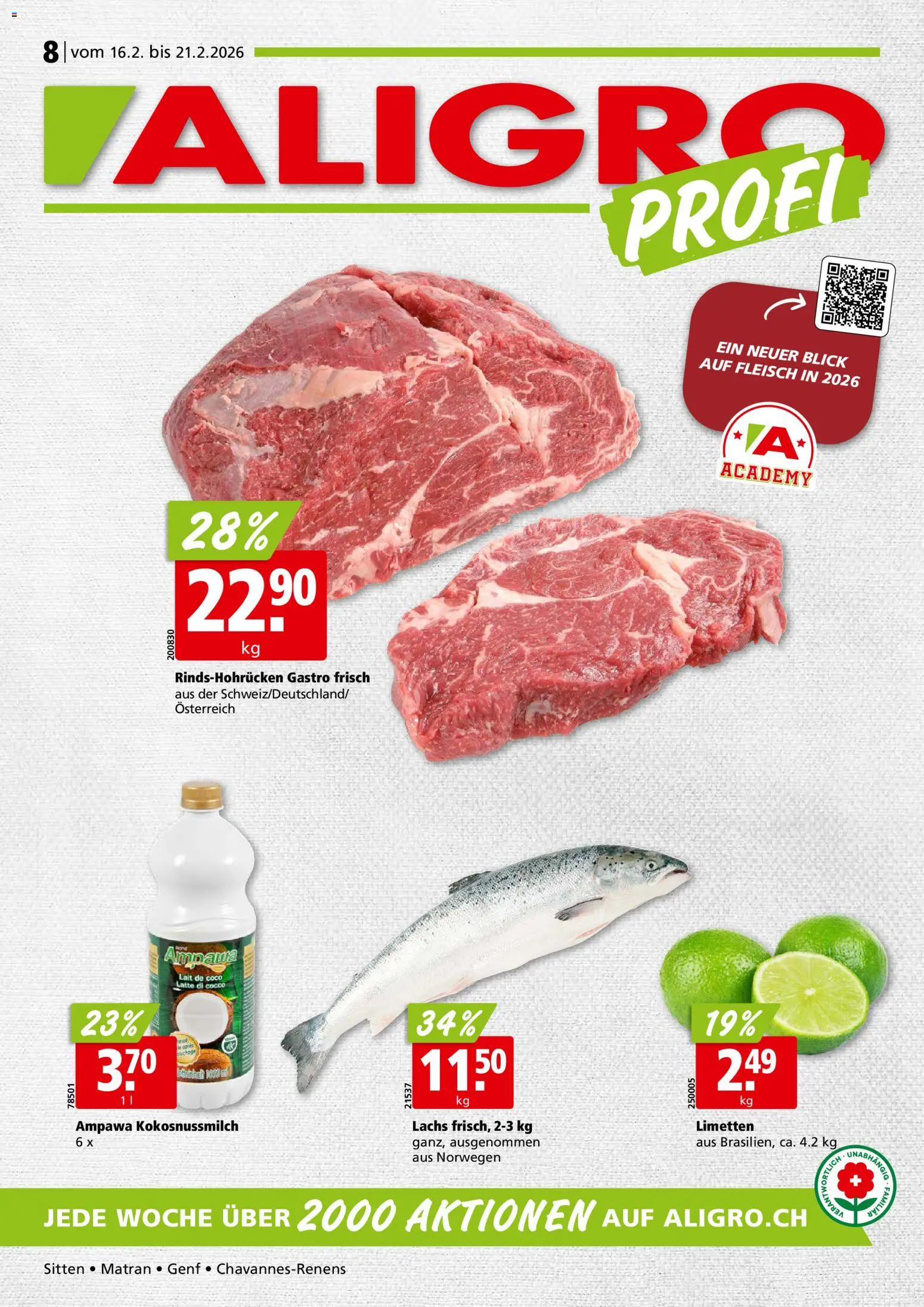Aligro Aktionen Chavannes, Matran, Genf, Sitten – gültig ab 16.02.2026 | Seite: 1 | Produkte: Lachs