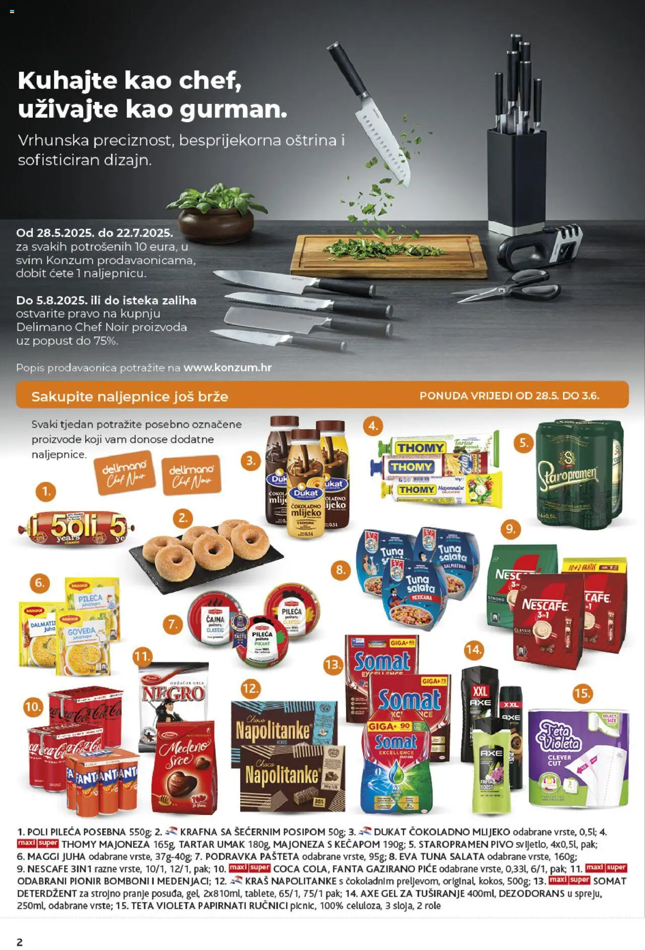 Konzum katalog | vrijedi od 28.05.2025 | Stranica: 2 | Proizvodi: Mlijeko, Gel za tuširanje, Delimano, Violeta