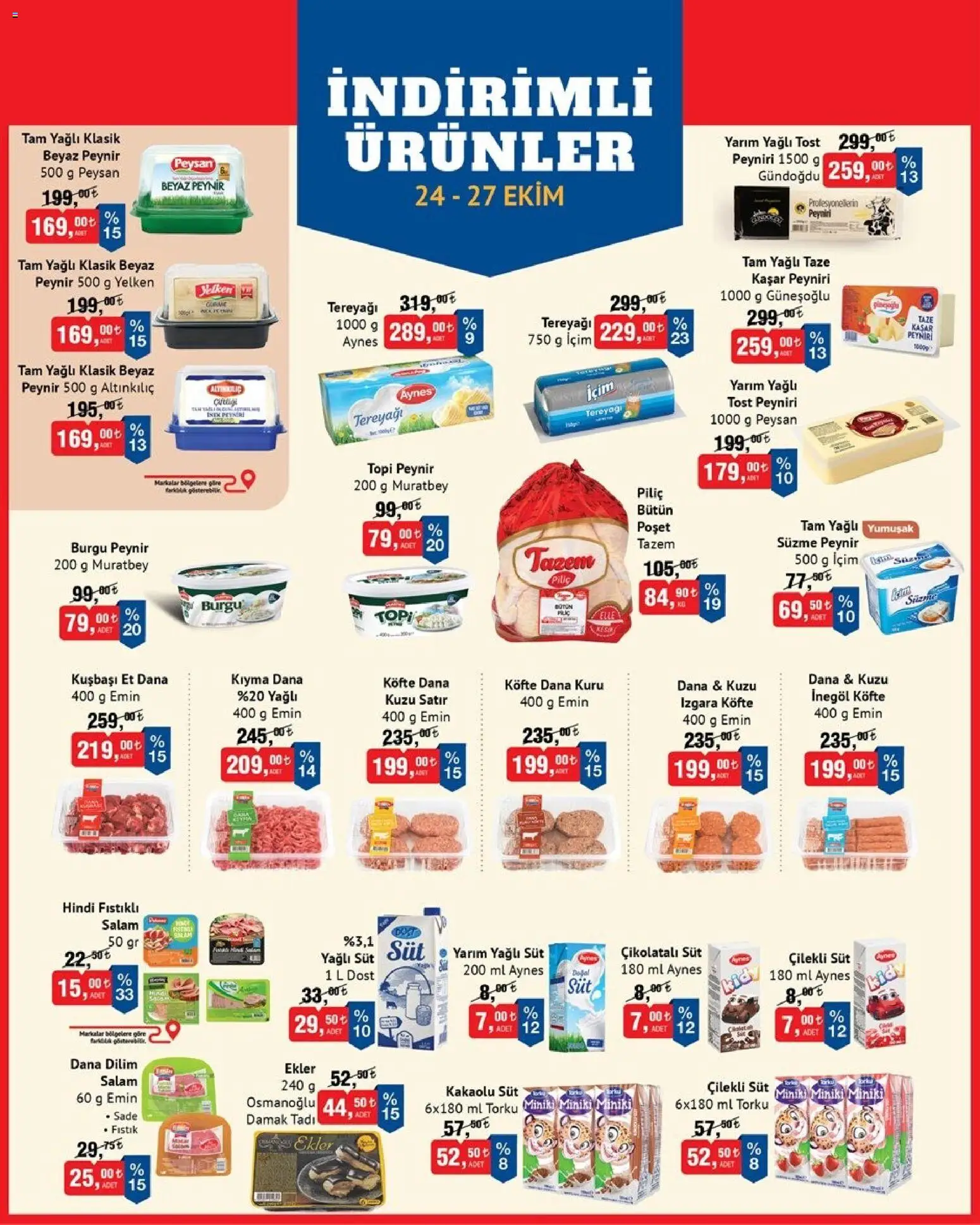 BİM İndirimli Ürünler - 24.10.2025 tarihinden itibaren geçerlidir | Sayfa: 1 | Ürünler: Süt, Peynir, Süzme peynir, Piliç