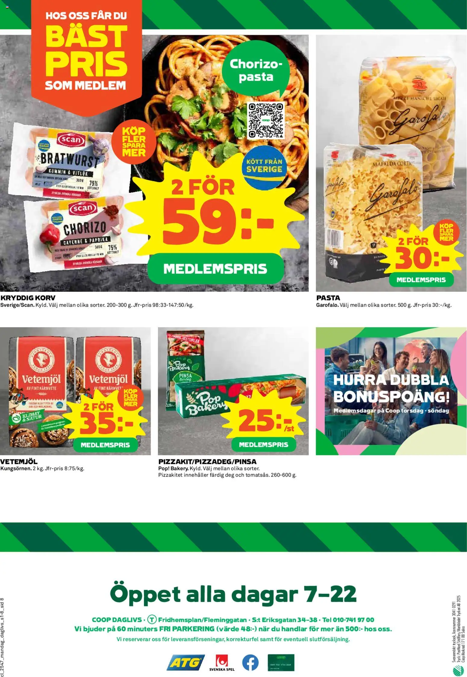 Coop Daglivs reklamblad aktuell från 17.11.2025 | Sida: 8 | Produkter: Vitlök, Chorizo, Pasta, Spel