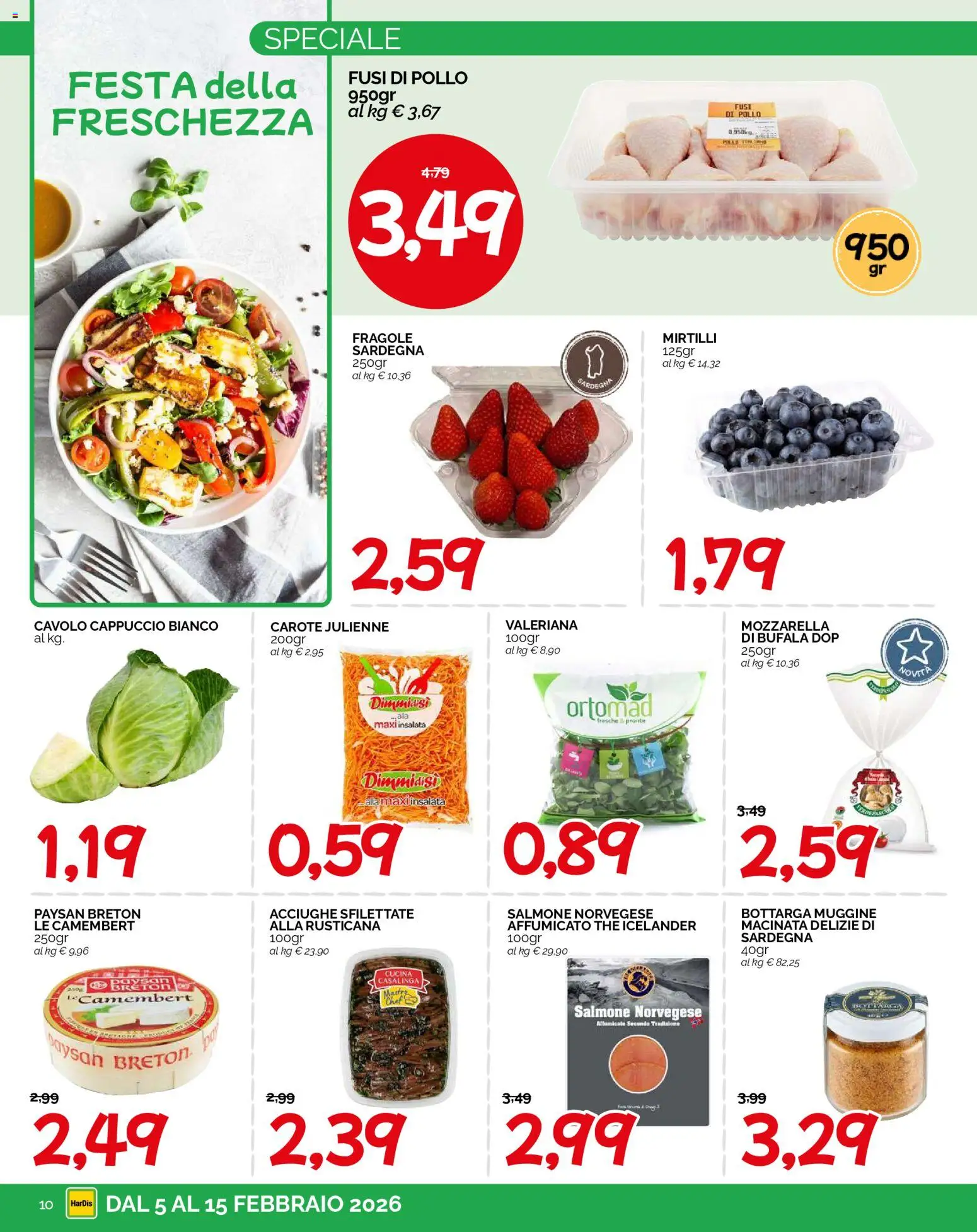 Volantino HarDis del 05.02.2026 | Pagina: 10 | Prodotti: Pollo, Carote, Mirtilli, Acciughe