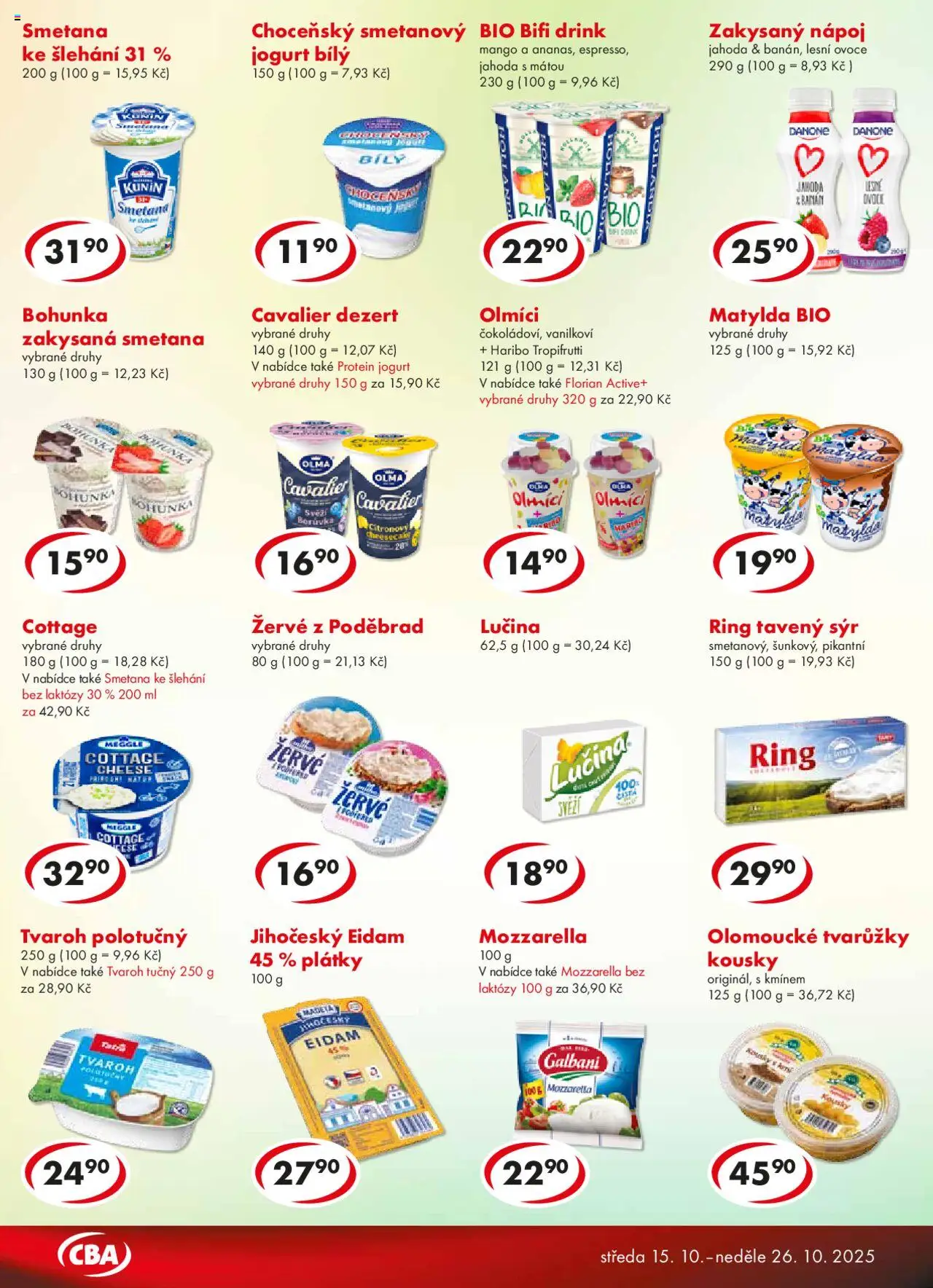 CBA leták od 15.10.2025 | Strana: 2 | Produkty: Smetana ke šlehání, Cheesecake, Zakysaná smetana, Cottage