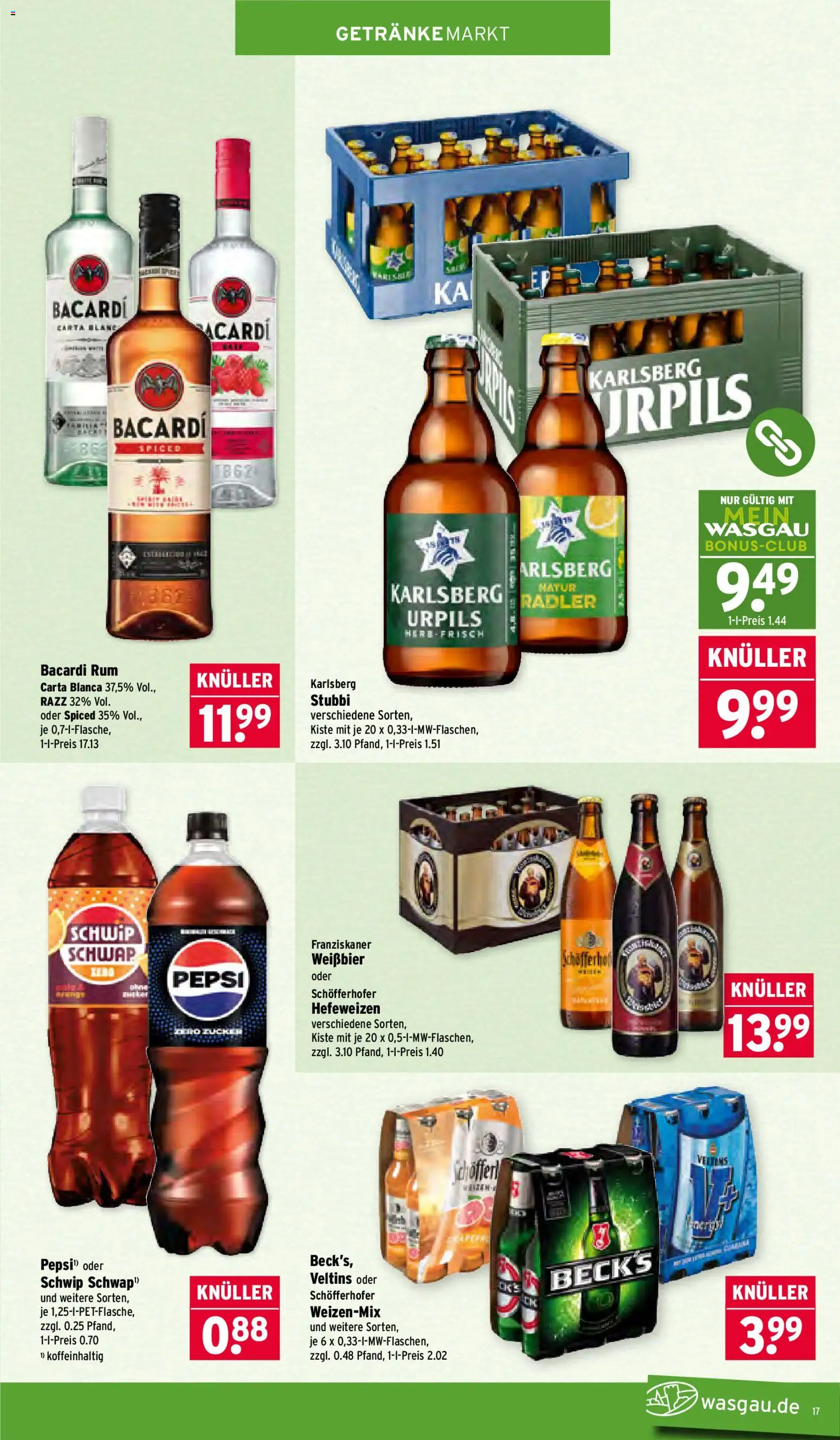 Wasgau Prospekt 	 – gültig ab 05.01.2026 | Seite: 17 | Produkte: Rum, Radler, Pepsi, Veltins