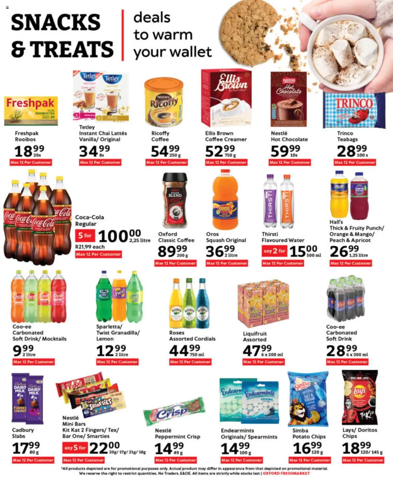 Oxford Freshmarket Specials │ valid from 06.08.2025 | Page: 12 | Products: Hot chocolate, Milk, Water, Peach