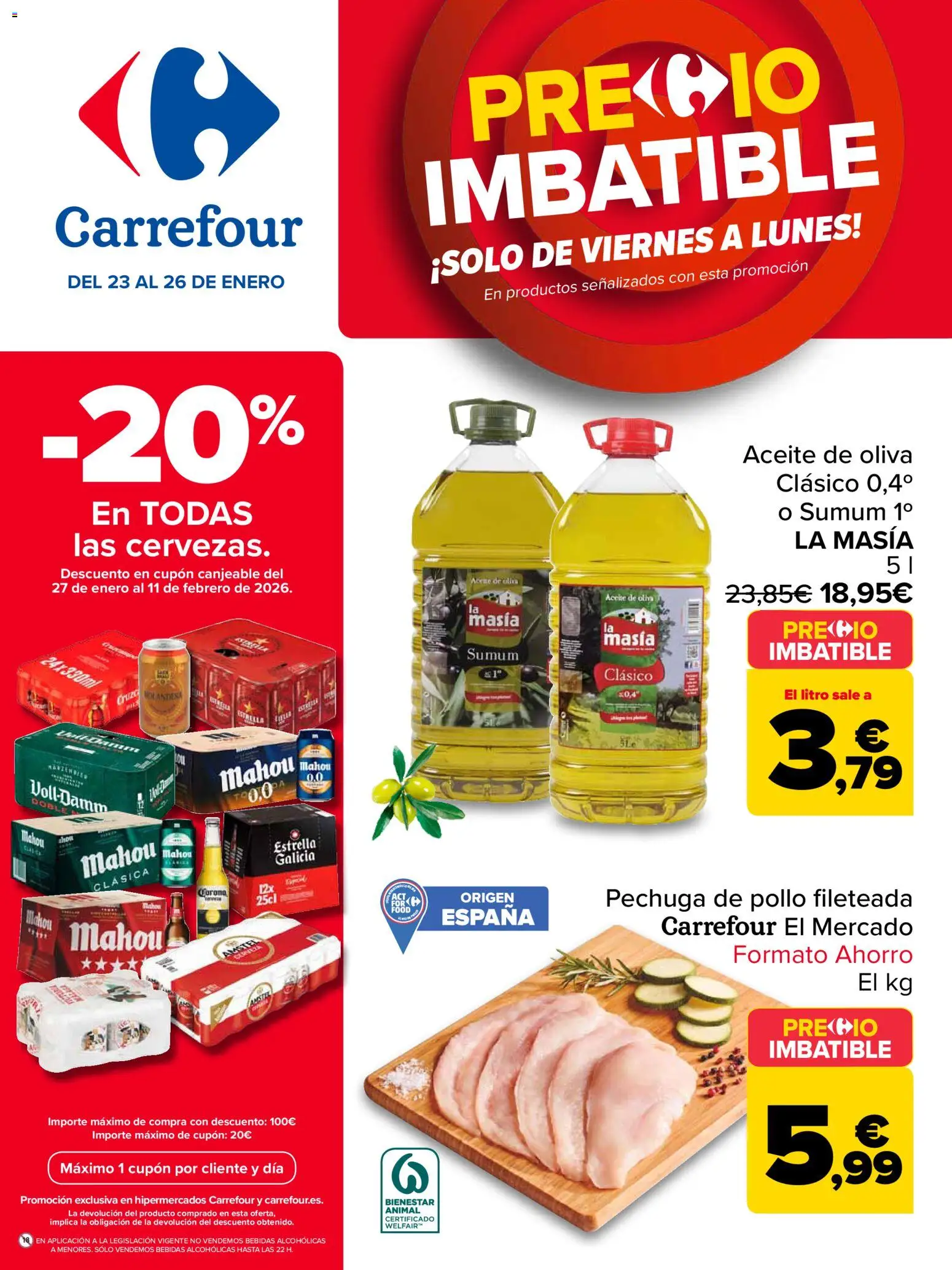 Carrefour folleto │ válido desde el 23.01.2026 | Página: 1 | Productos: Pechuga de pollo fileteada, Aceite, Aceite de oliva