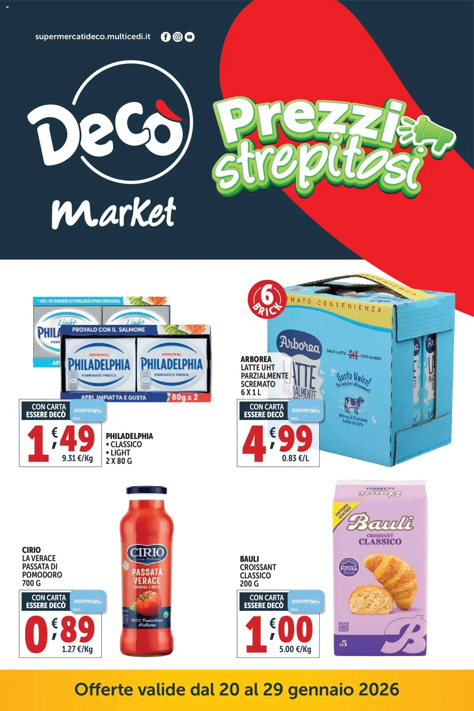 Volantino Decò del 20.01.2026 | Pagina: 1 | Prodotti: Pomodoro, Latte, Formaggio, Croissant