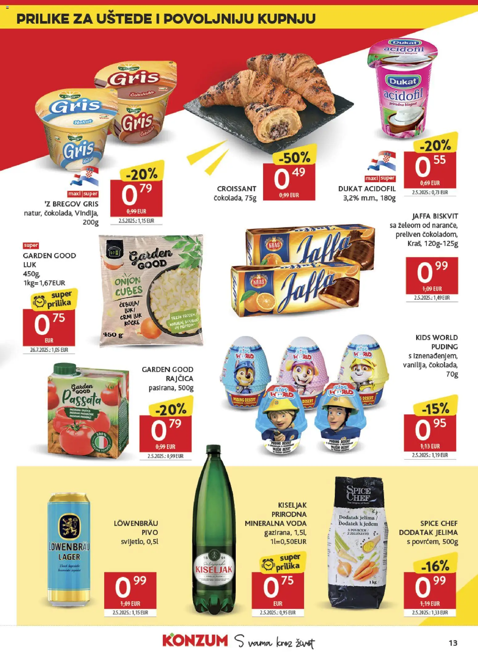 Konzum katalog | vrijedi od 28.01.2026 | Stranica: 13 | Proizvodi: Mineralna voda, Puding, Pivo, Luk