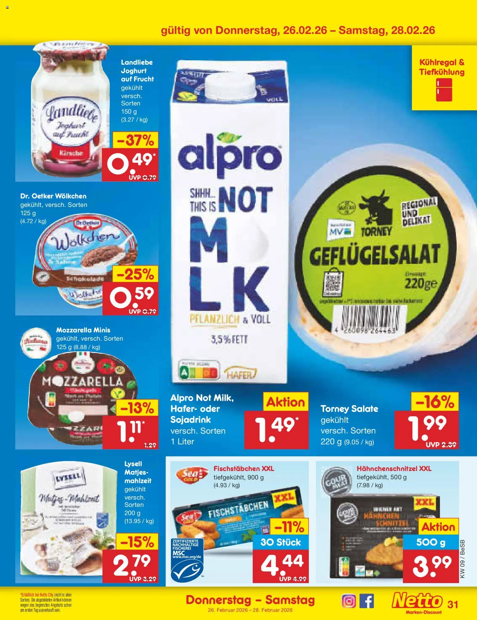 Netto Marken-Discount Prospekt 	 – gültig ab 23.02.2026 | Seite: 49 | Produkte: Hahnchen, Joghurt, Schokolade, Mozzarella