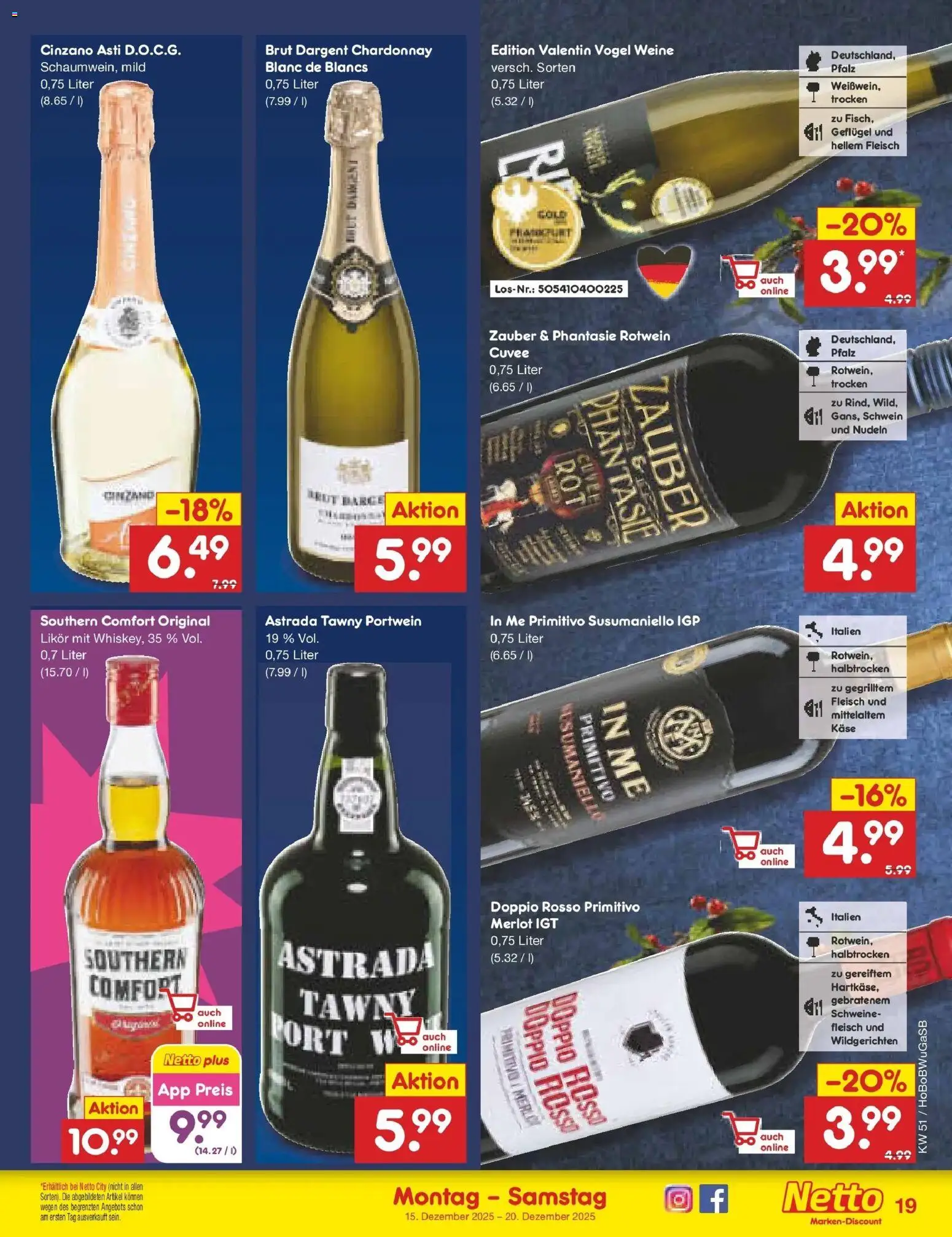 Netto Marken-Discount prospekt Stemwede-Dielingen	 – gültig ab 15.12.2025 | Seite: 21 | Produkte: Rotwein, Likör, Southern comfort, Nudeln