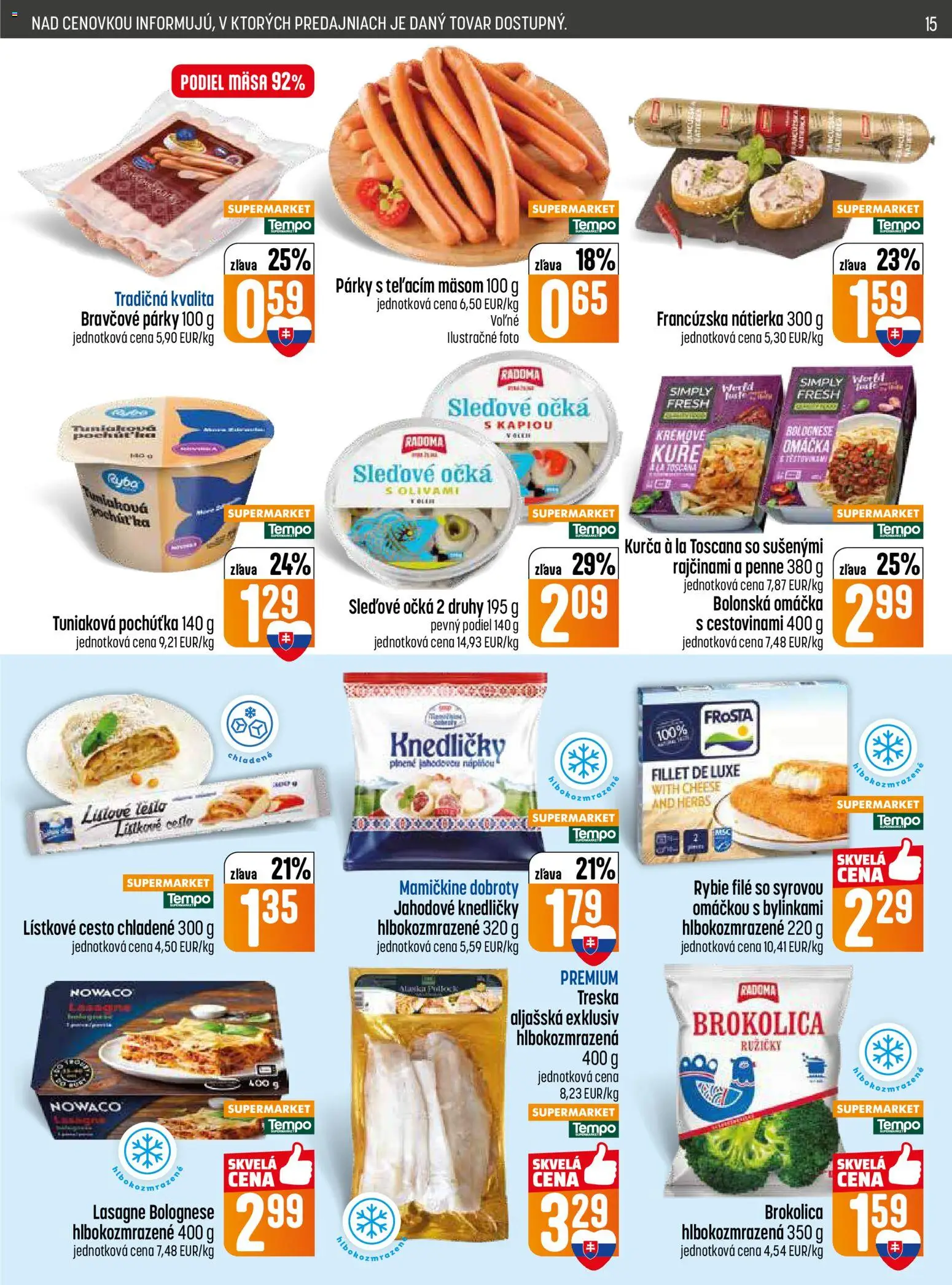 Nové COOP Jednota akcie – leták je platný od 19.02.2026 | Strana: 15 | Produkty: Brokolica, Ryba, Omáčka, Lasagne
