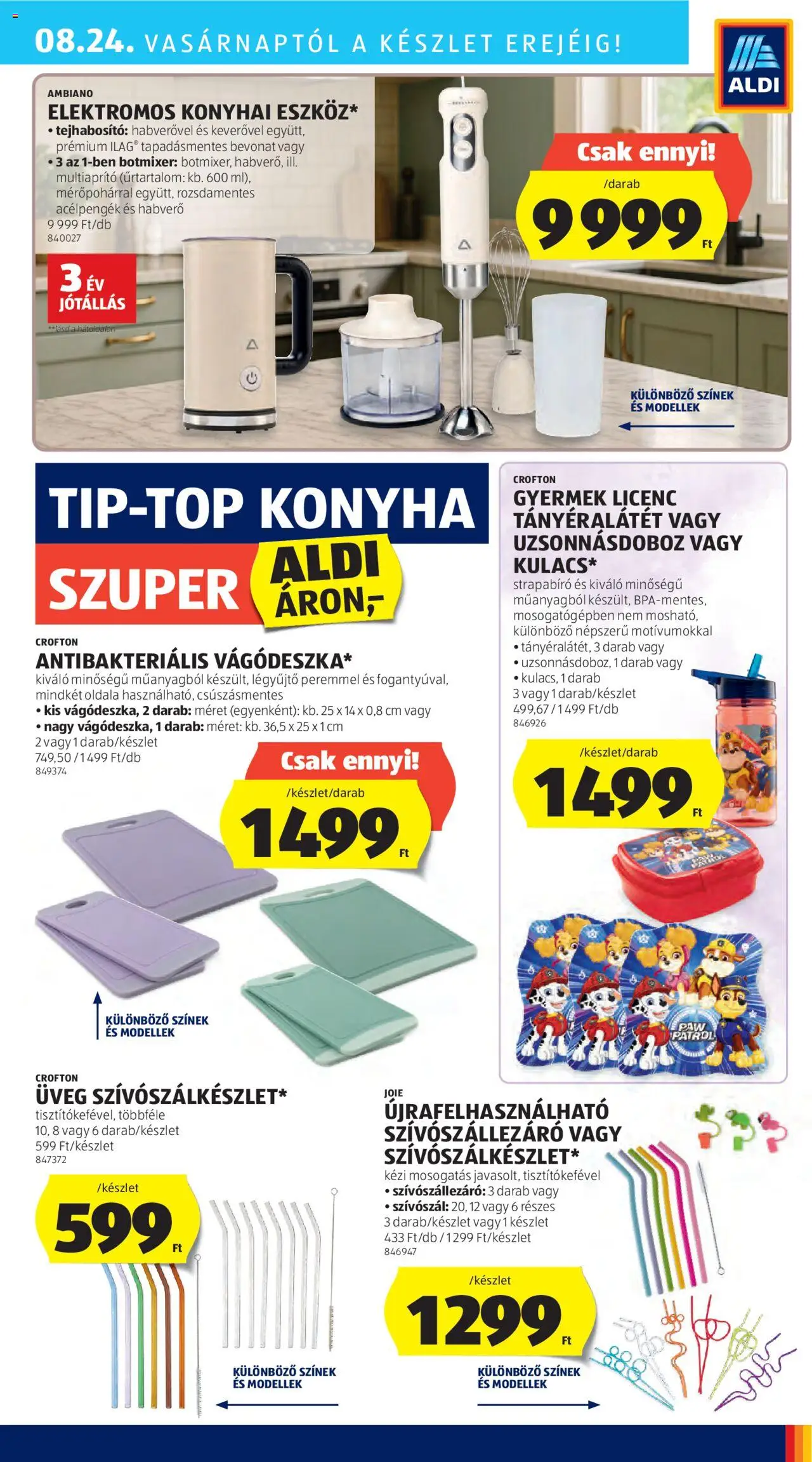 Aldi akciós ujság - amely érvényes a következő dátumtól: 21.08.2025 | Oldal: 11 | Termékek: Botmixer, Tejhabosító, Tányéralátét, Habverő