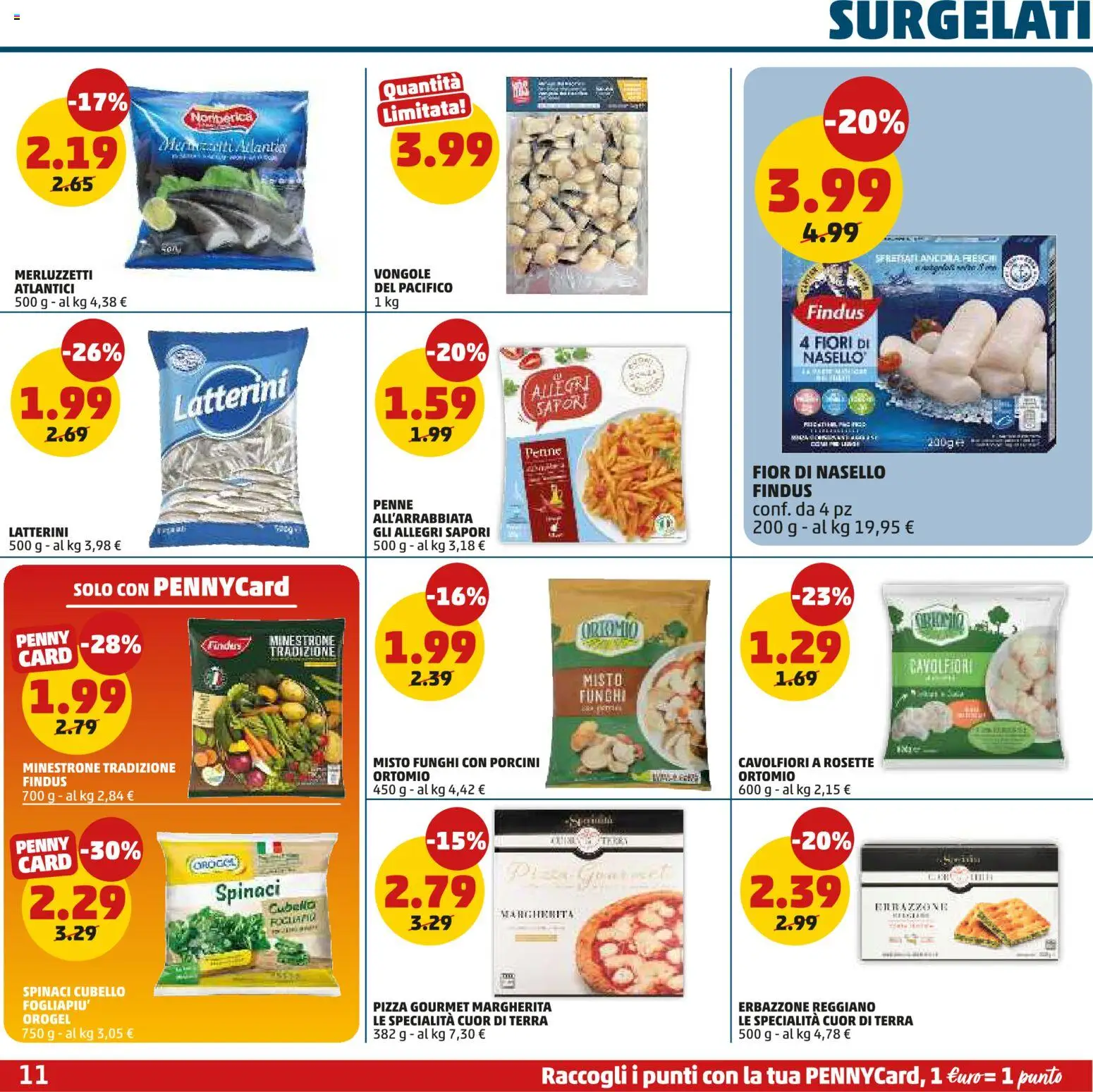 Volantino PENNY del 29.01.2026 | Pagina: 11 | Prodotti: Minestrone, Pizza, Spinaci, Penne