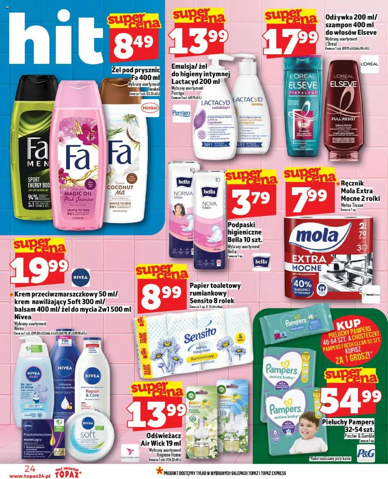 Topaz Gazetka MAZ od 11.09.2025 | Strona: 24 | Produkty: Odświeżacz, Pampers, Podpaski, Krem