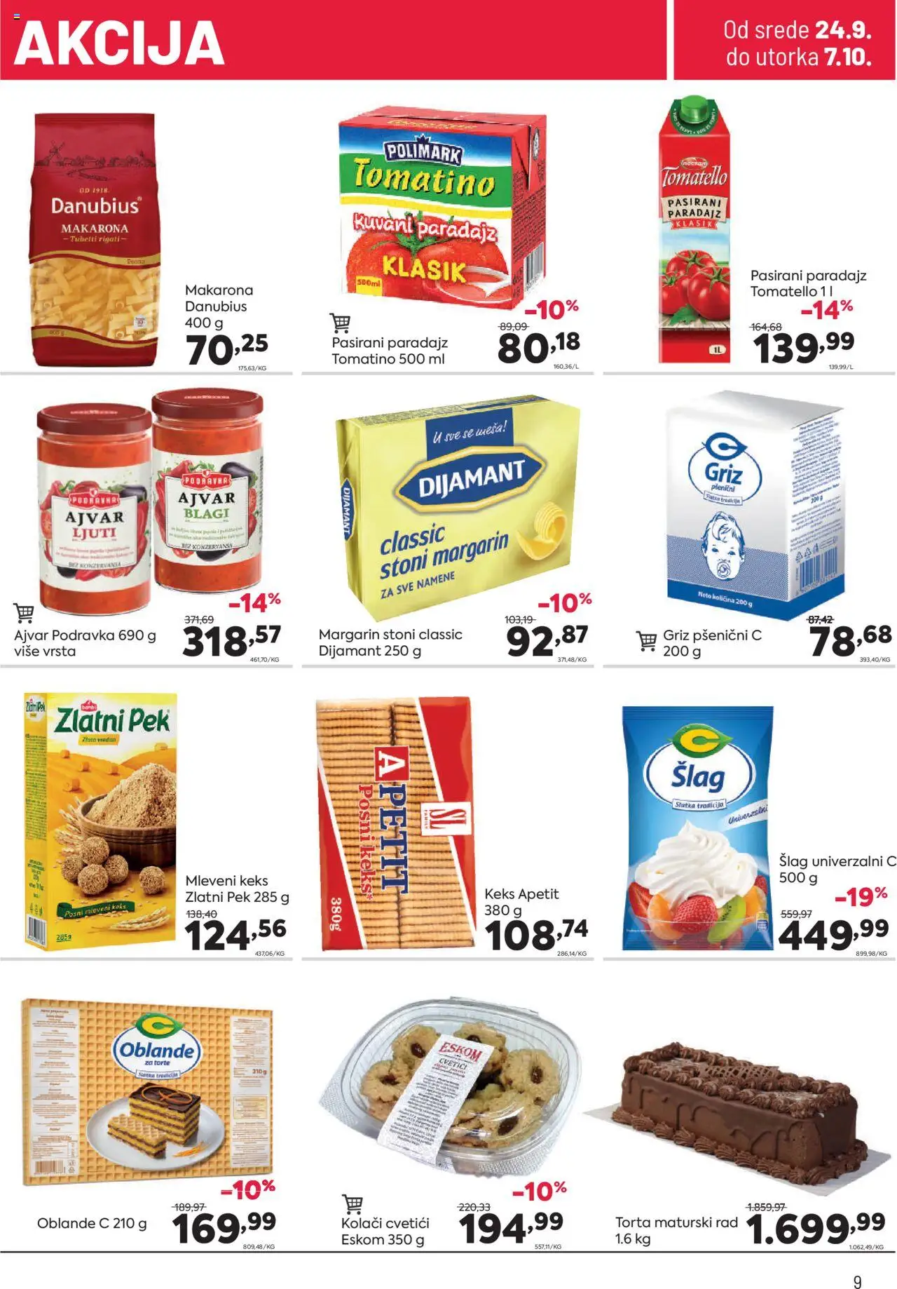 PerSu katalog - važi od 24.09.2025 | Strana: 9 | Proizvode: Podravka, Margarin, Paradajz, Torta