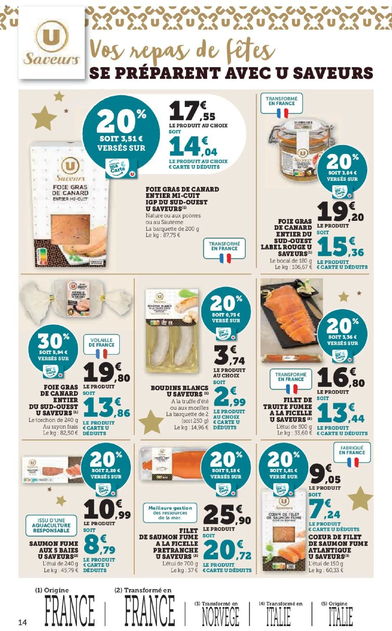 {H1} | Page: 14 | Produits: Foie Gras de Canard, Gras de canard entier, Truite fumée, Saumon