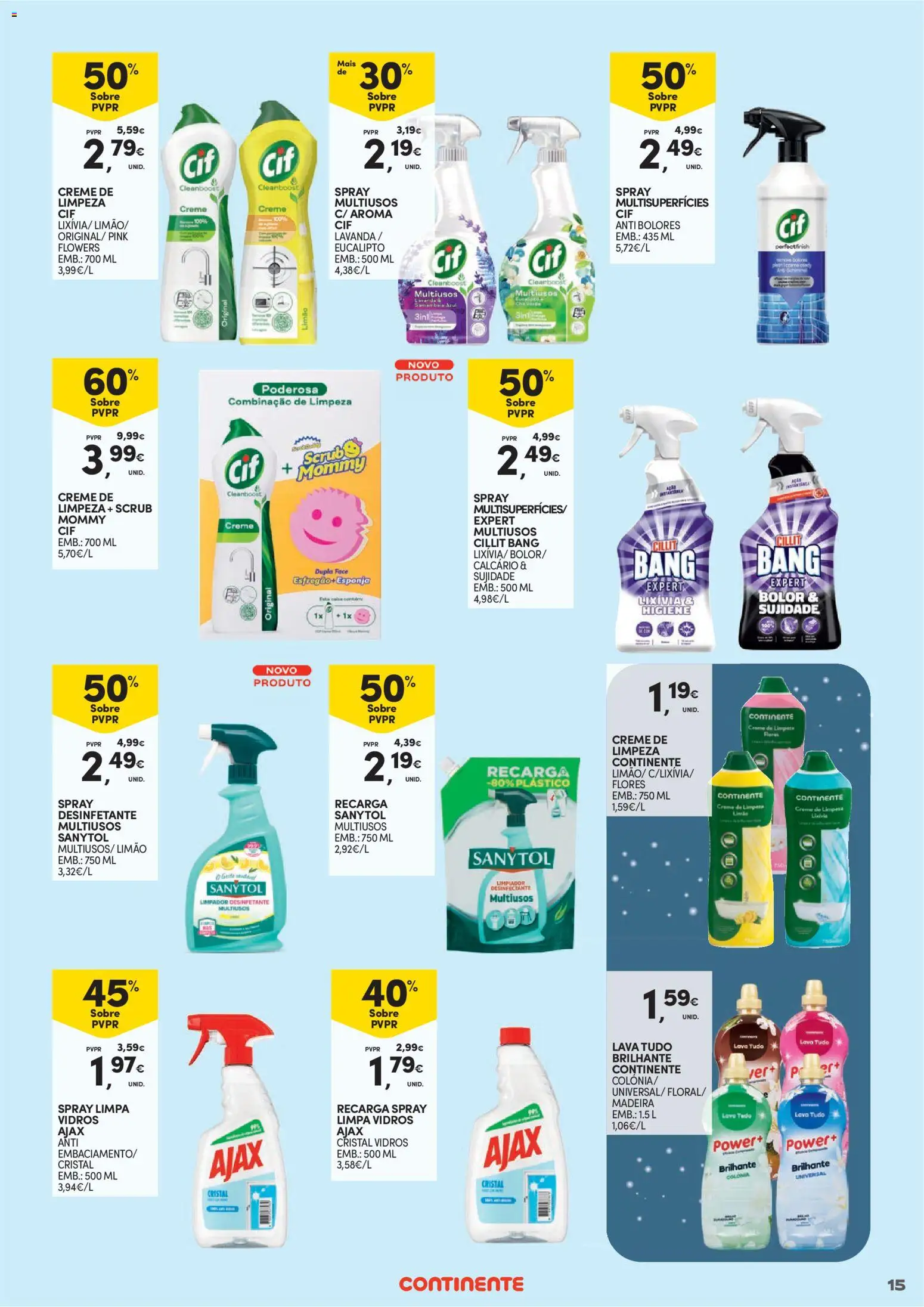 Continente - Limpeza do Lar: Poupança que deixa tudo limpinho │ válido de 02.01.2026 | Página: 15 | Produtos: Flores, Limpa vidros, Creme