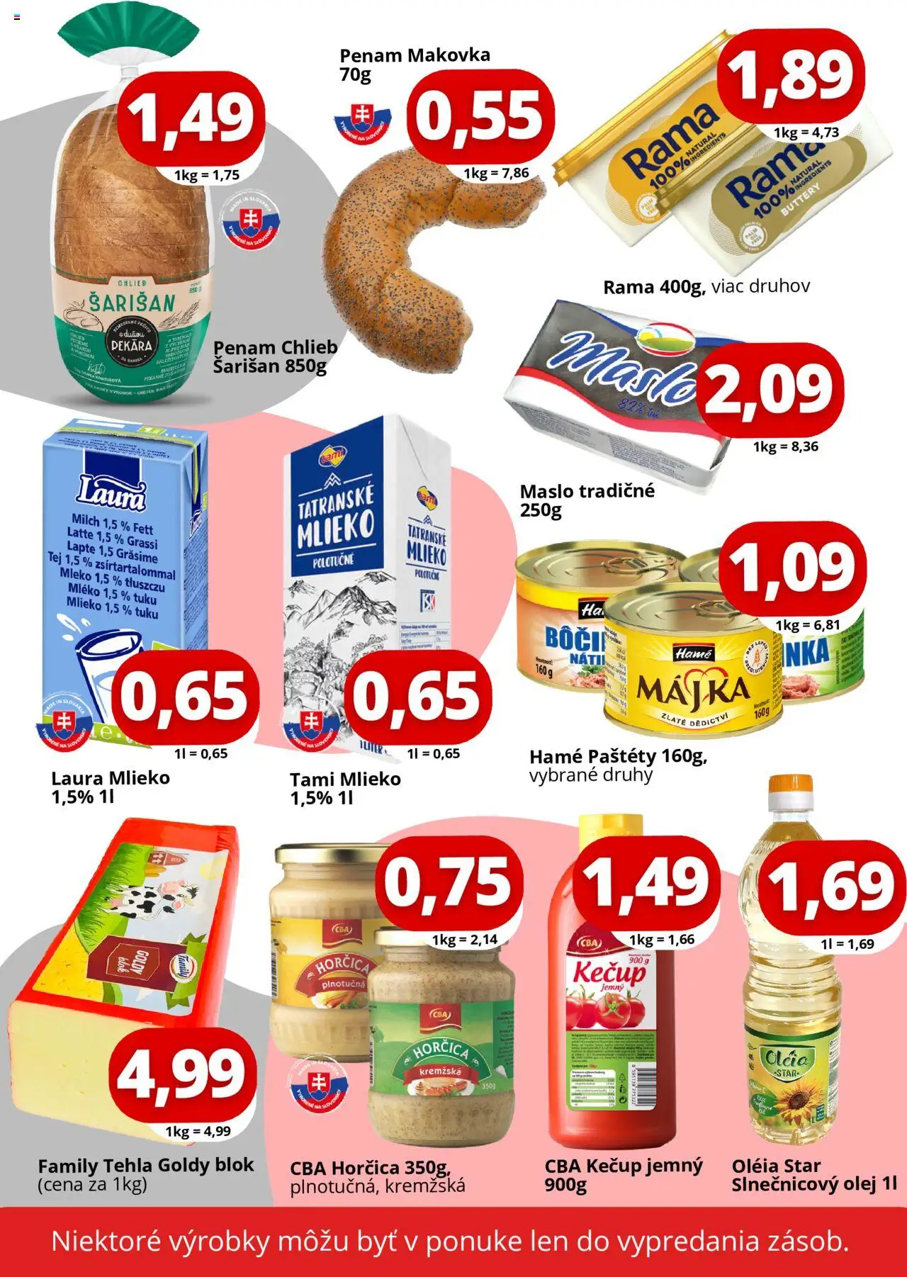 Nové CBA Komfos akcie – leták je platný od 01.10.2025 | Strana: 2 | Produkty: Mlieko, Olej, Chlieb, Kečup