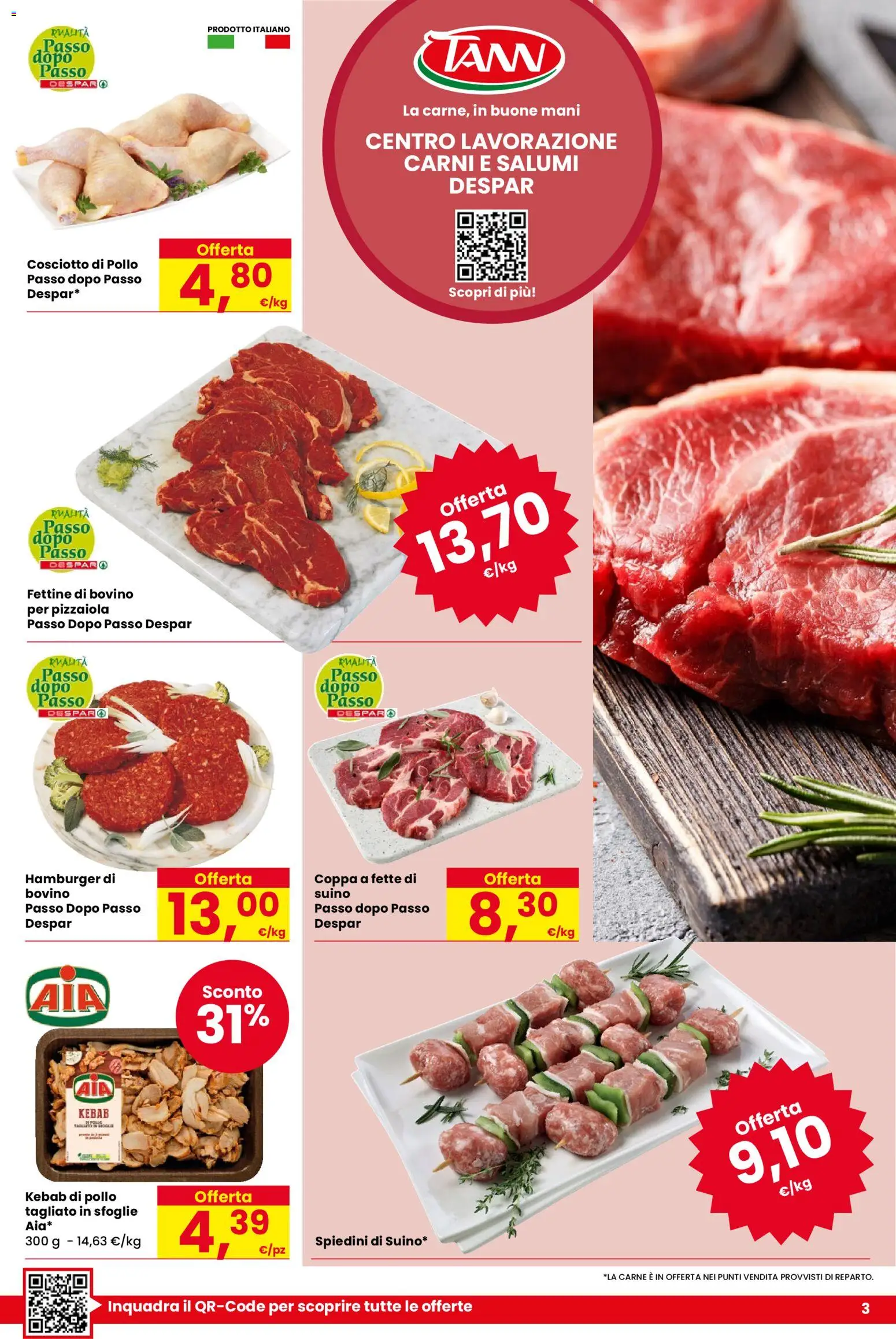 Volantino Despar del 09.04.2026 | Pagina: 3 | Prodotti: Bovino, Pollo, Suino, Spiedini