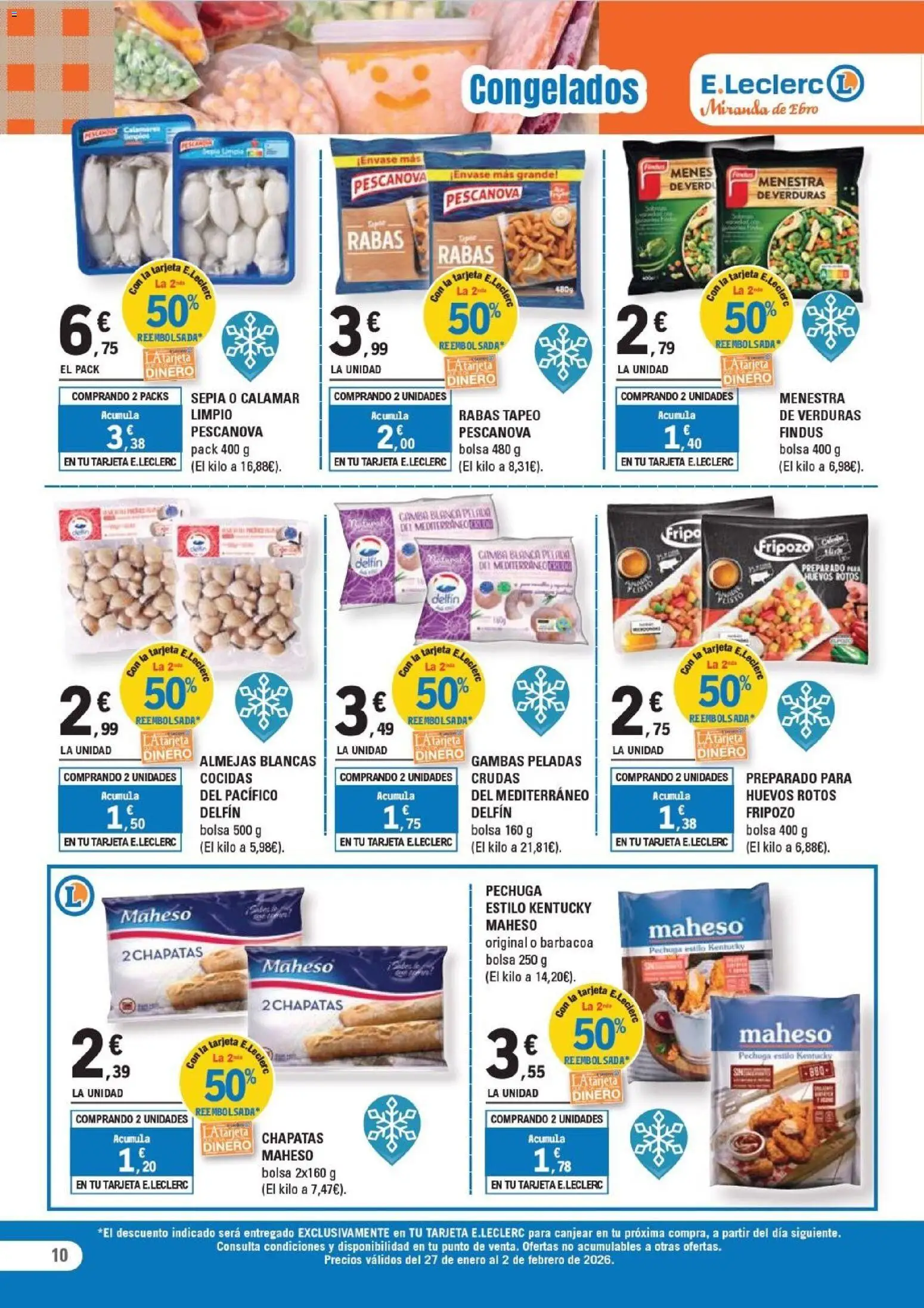 E.Leclerc folleto │ válido desde el 27.01.2026 | Página: 10 | Productos: Huevos, Bolsa, Barbacoa, Gamba