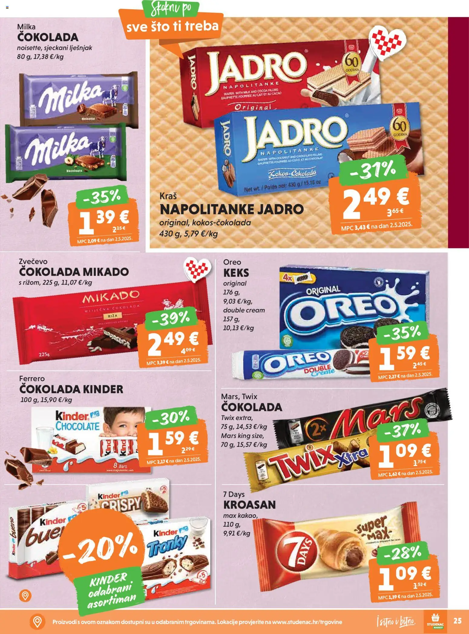 Studenac katalog | vrijedi od 08.04.2026 | Stranica: 25 | Proizvodi: Čokolada, Lješnjak, Napolitanke, Milka