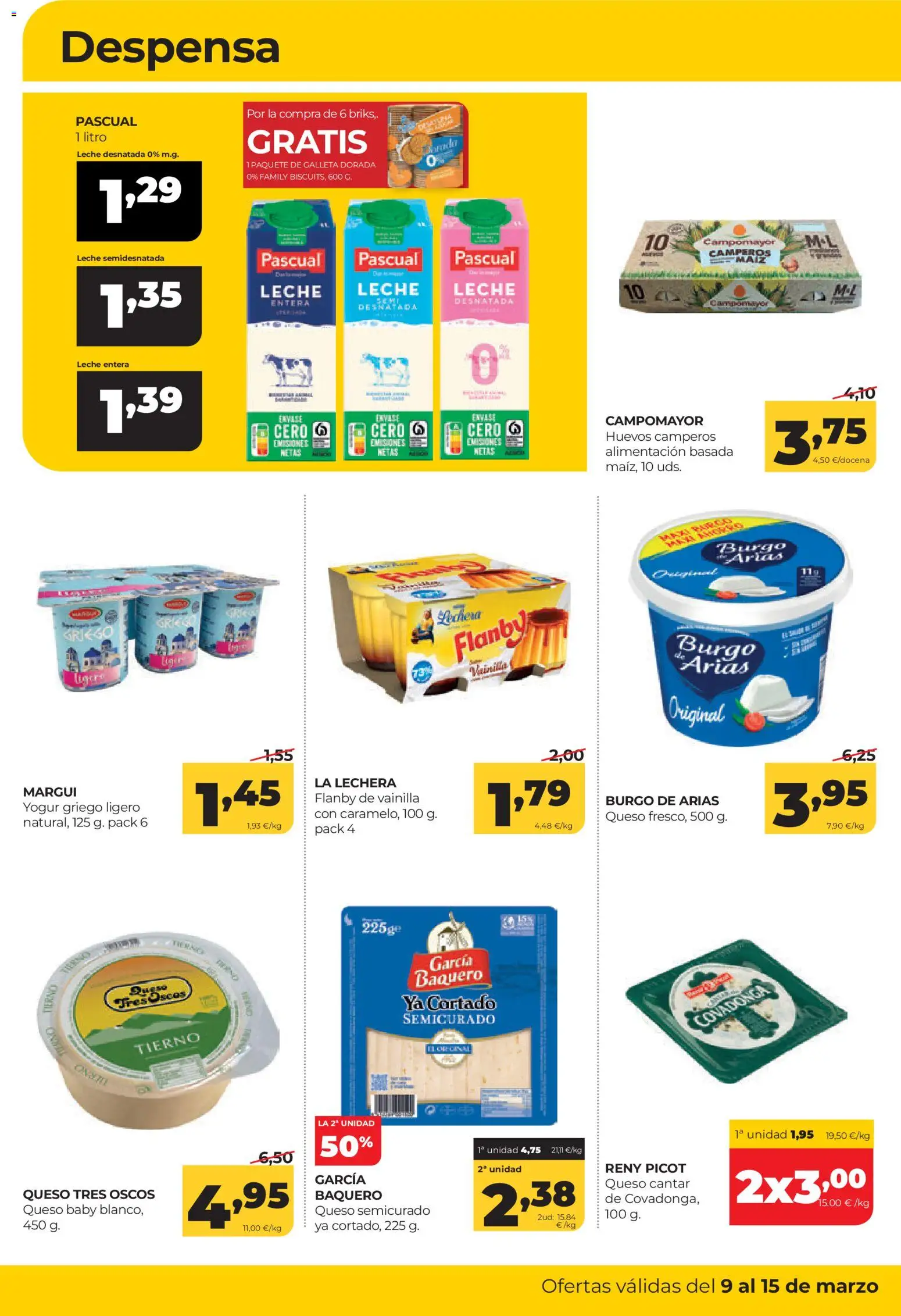Alimerka folleto Castilla y León │ válido desde el 09.03.2026 | Página: 10 | Productos: Leche desnatada, Yogur, Huevos, Μαγειρική εστία