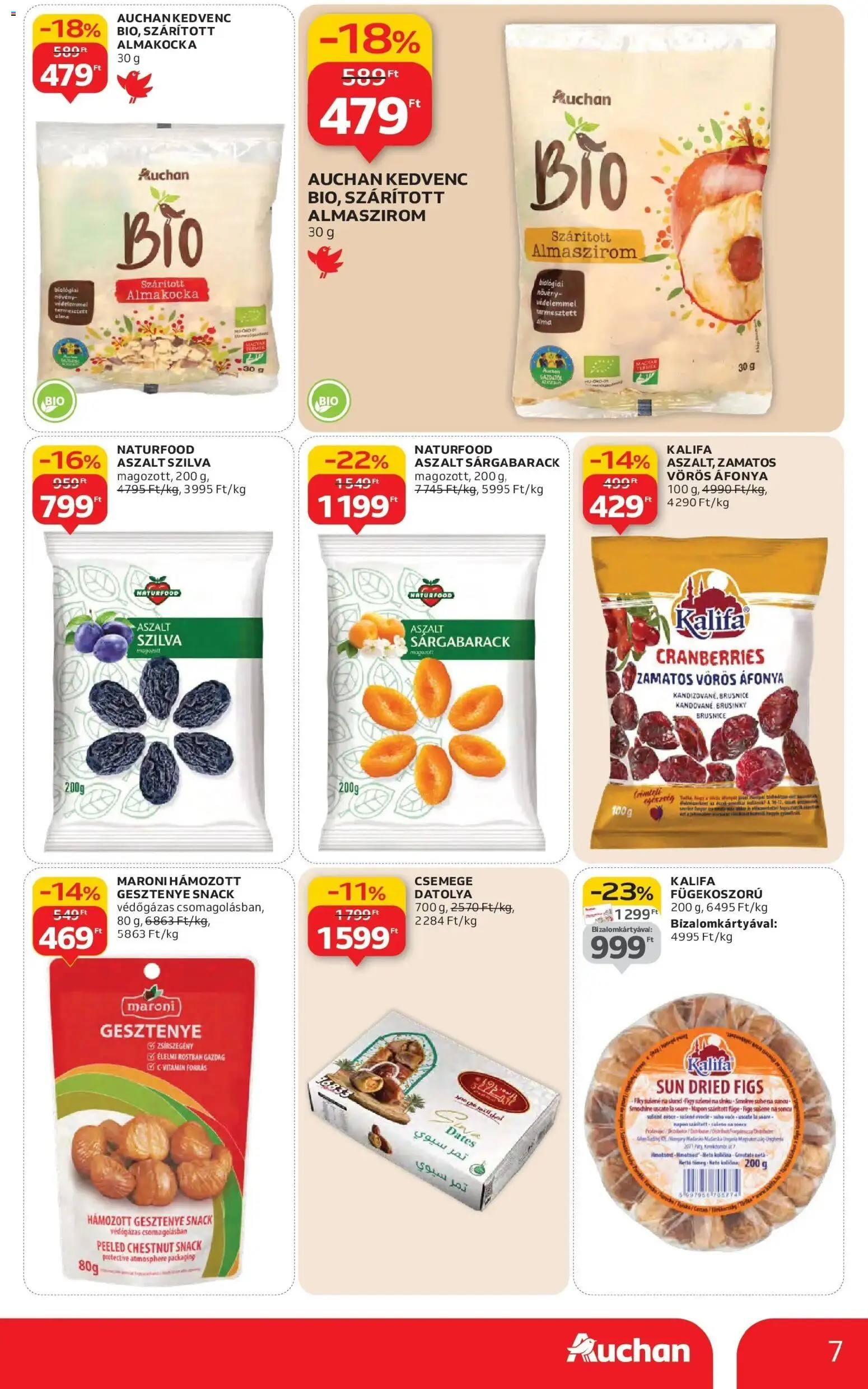 Auchan akciós ujság - amely érvényes a következő dátumtól: 29.01.2026 | Oldal: 7 | Termékek: Datolya, Sárgabarack, Szilva, Vörös áfonya