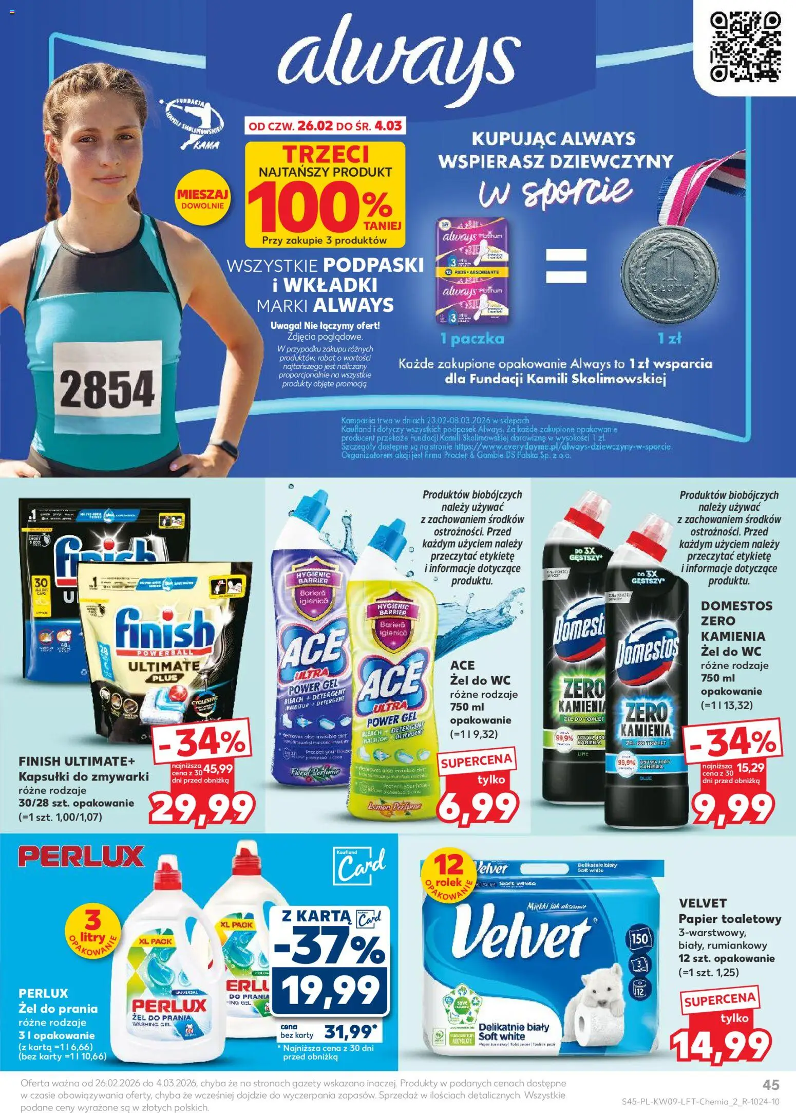 Kaufland gazetka od 26.02.2026 | Strona: 45 | Produkty: Podpaski, Domestos, Finish, Detergent