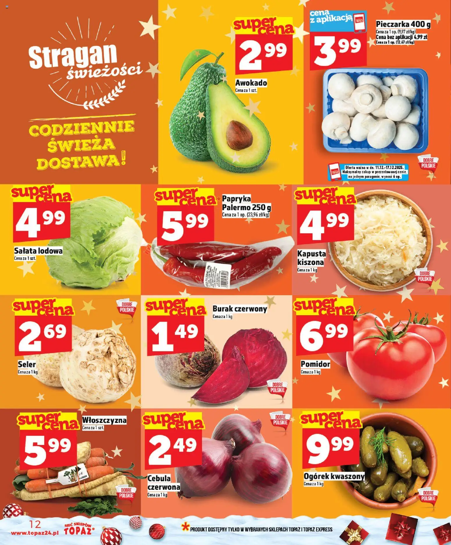 Topaz Gazetka od 11.12.2025 | Strona: 12 | Produkty: Burak, Kapusta, Papryka, Awokado