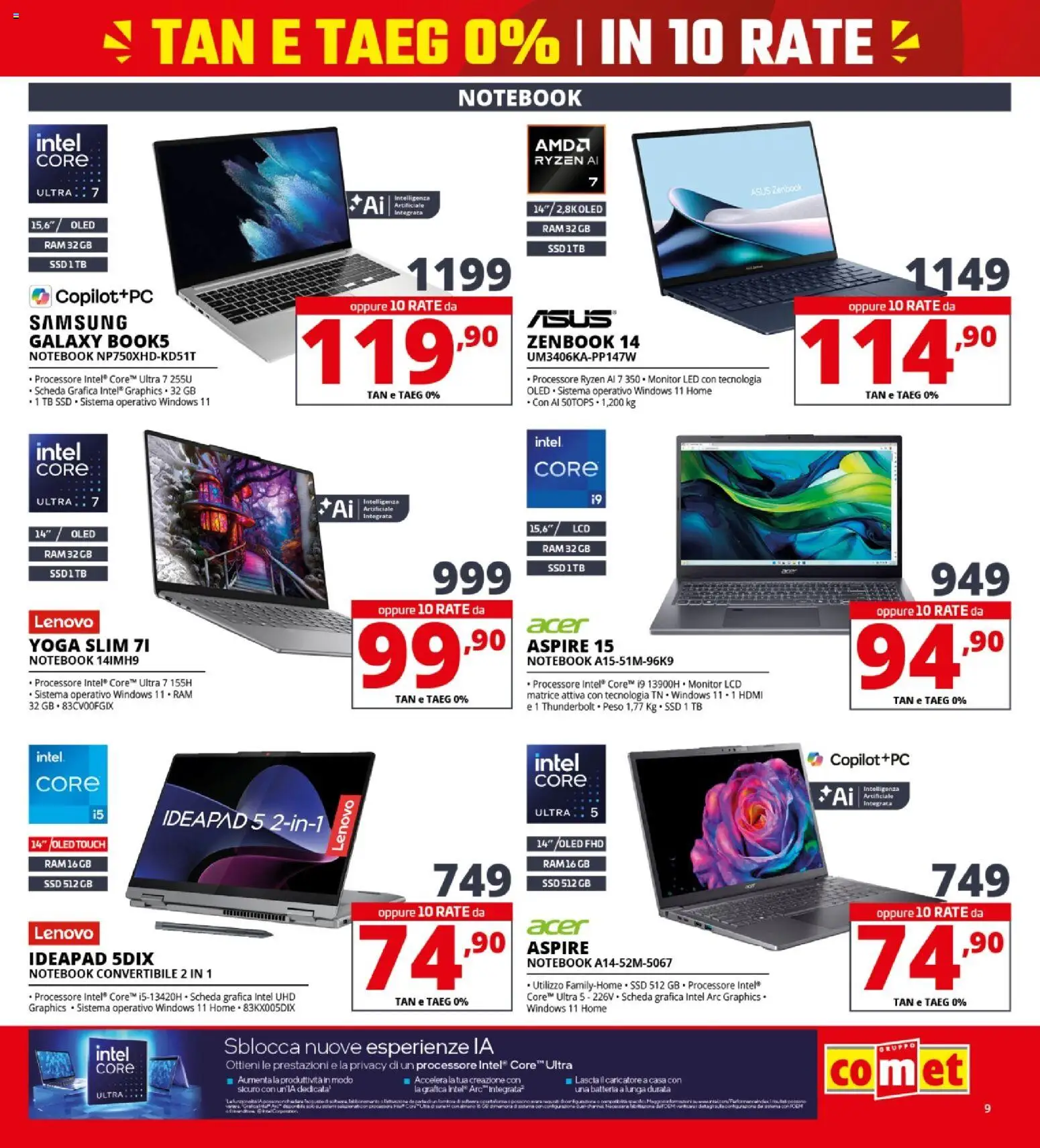 Volantino Comet del 19.02.2026 | Pagina: 9 | Prodotti: Notebook, Batteria, Samsung