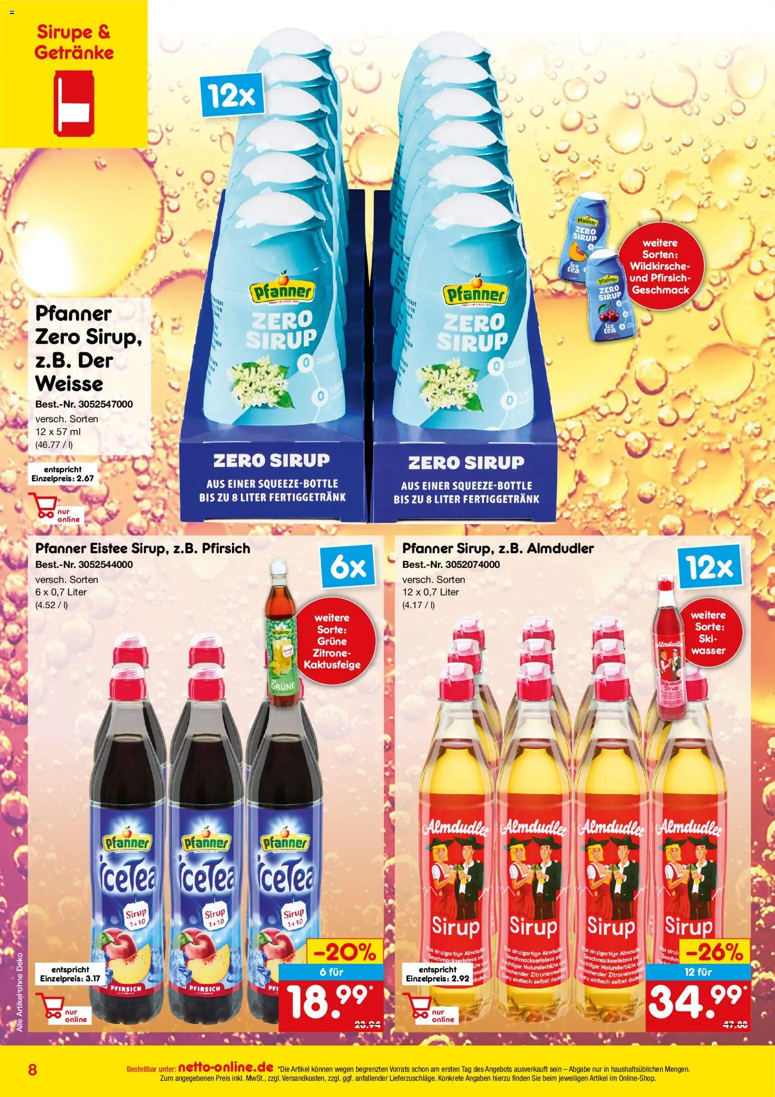 Netto Marken-Discount Online-Angebote Mai – gültig ab 01.05.2026 | Seite: 8 | Produkte: Pfanner eistee, Wasser, Zitrone, Pfirsich