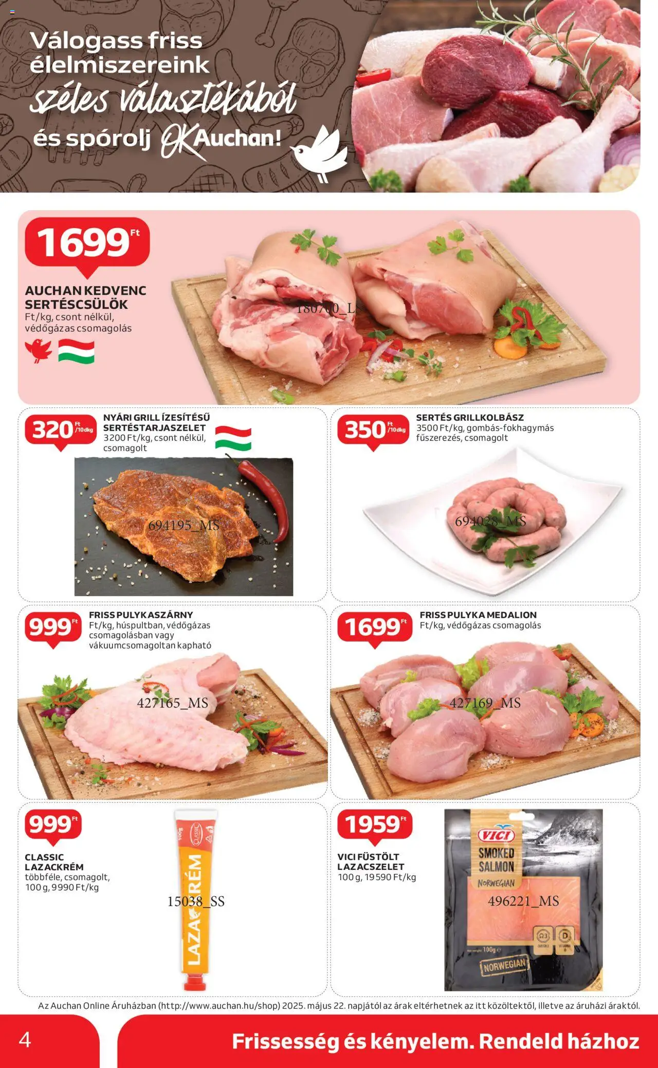 Auchan akciós ujság - amely érvényes a következő dátumtól: 05.06.2025 | Oldal: 4 | Termékek: Pulykaszárny, Grillkolbász, Sertéscsülök, Grill