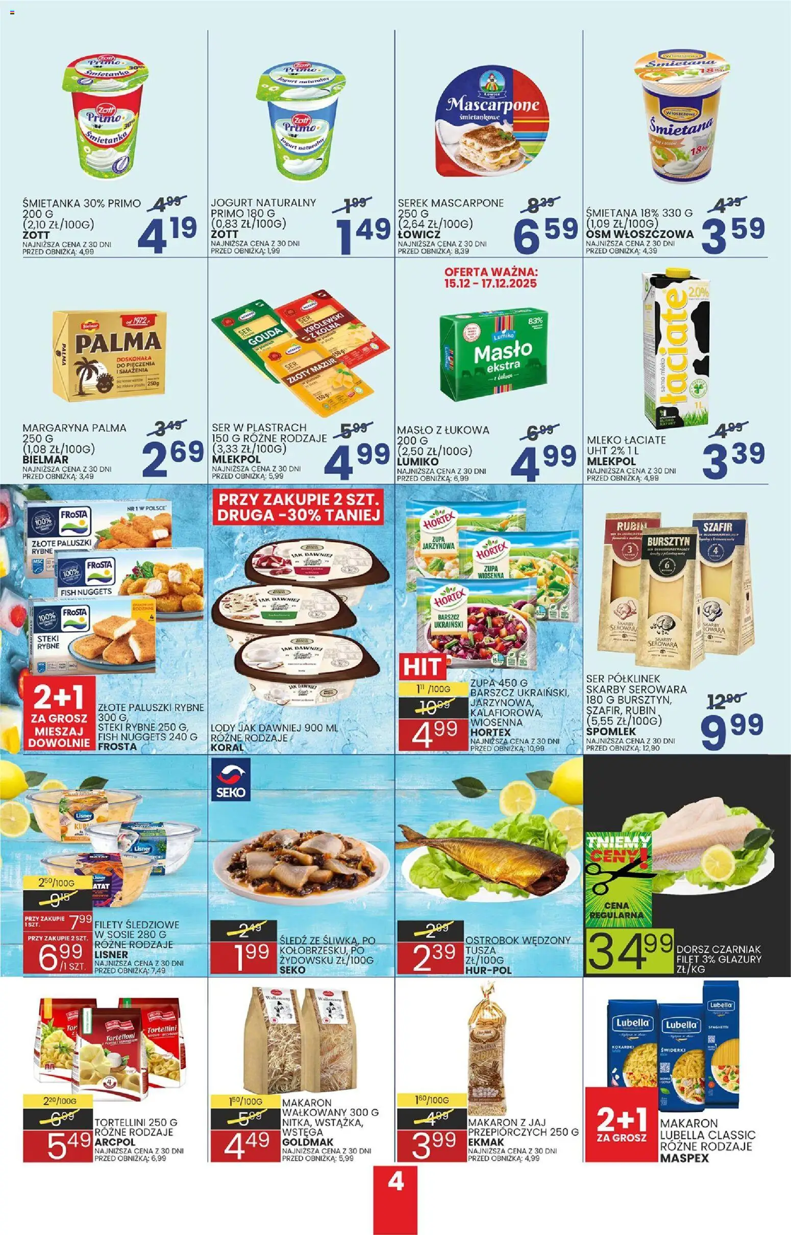 Wafelek Gazetka od 08.12.2025 | Strona: 4 | Produkty: Jogurt naturalny, Mascarpone, Paluszki, Śmietana