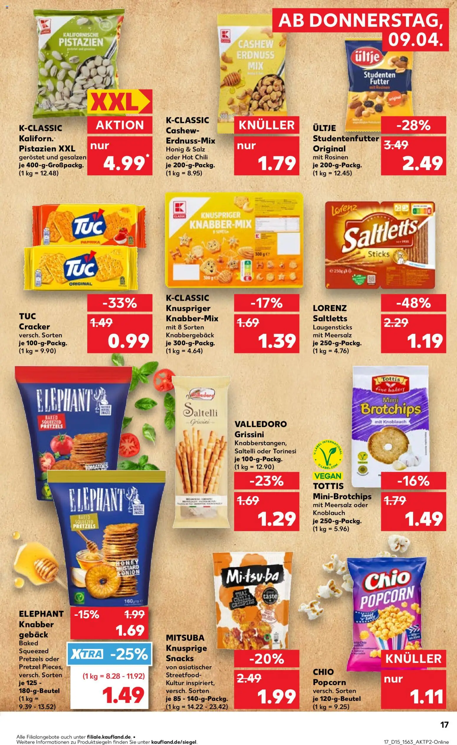 Kaufland Prospekt Kiel	 – gültig ab 09.04.2026 | Seite: 17 | Produkte: Pistazien, Rosinen, Knoblauch, Chips