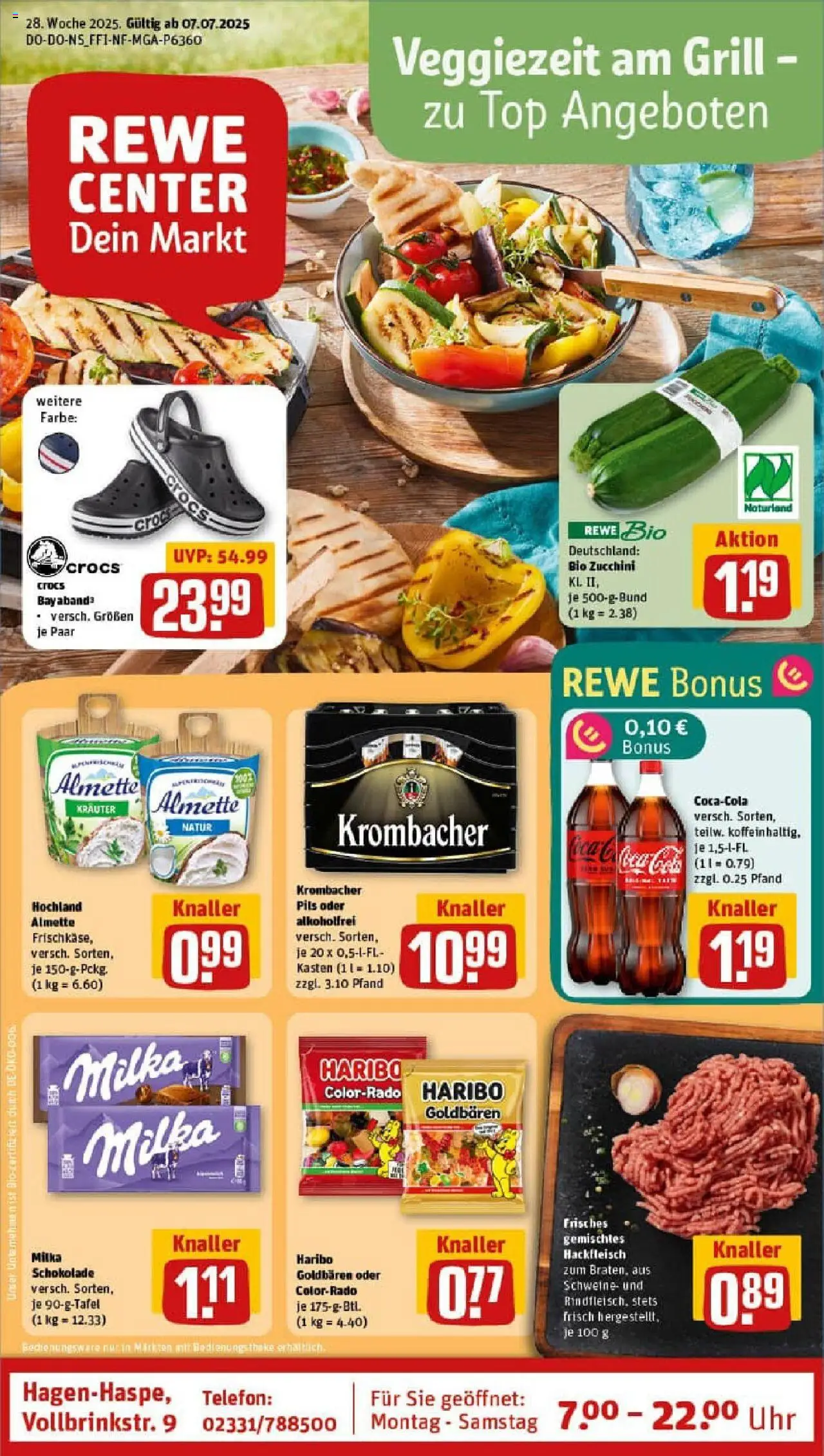 Rewe prospekt Hagen	 - gültig ab dem 06.07.2025 | Seite: 1 | Produkte: Grill, Theke, Krombacher, Uhr