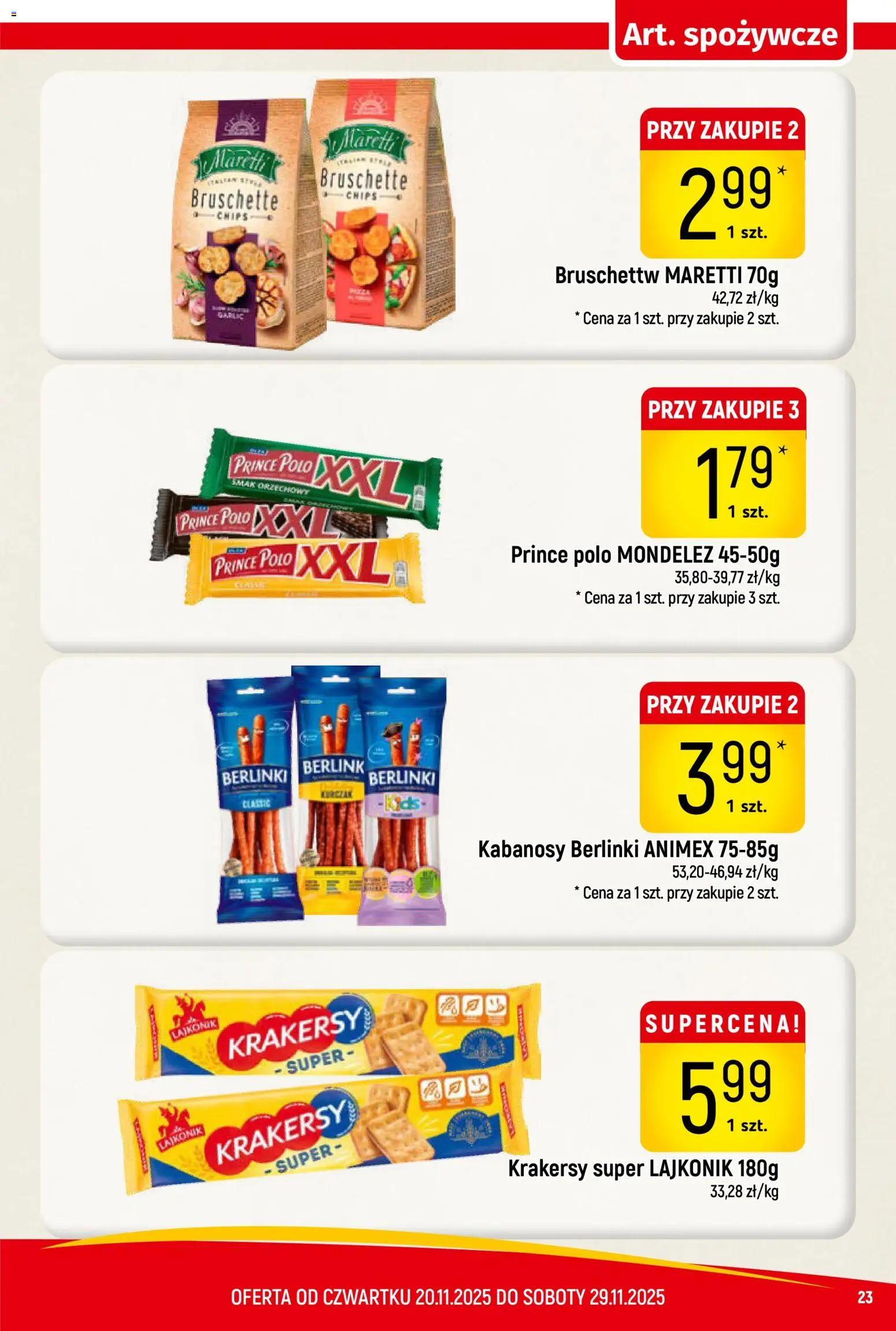 Piotruś Pan Gazetka od 20.11.2025 | Strona: 23 | Produkty: Prince polo xxl, Kabanosy, Krakersy