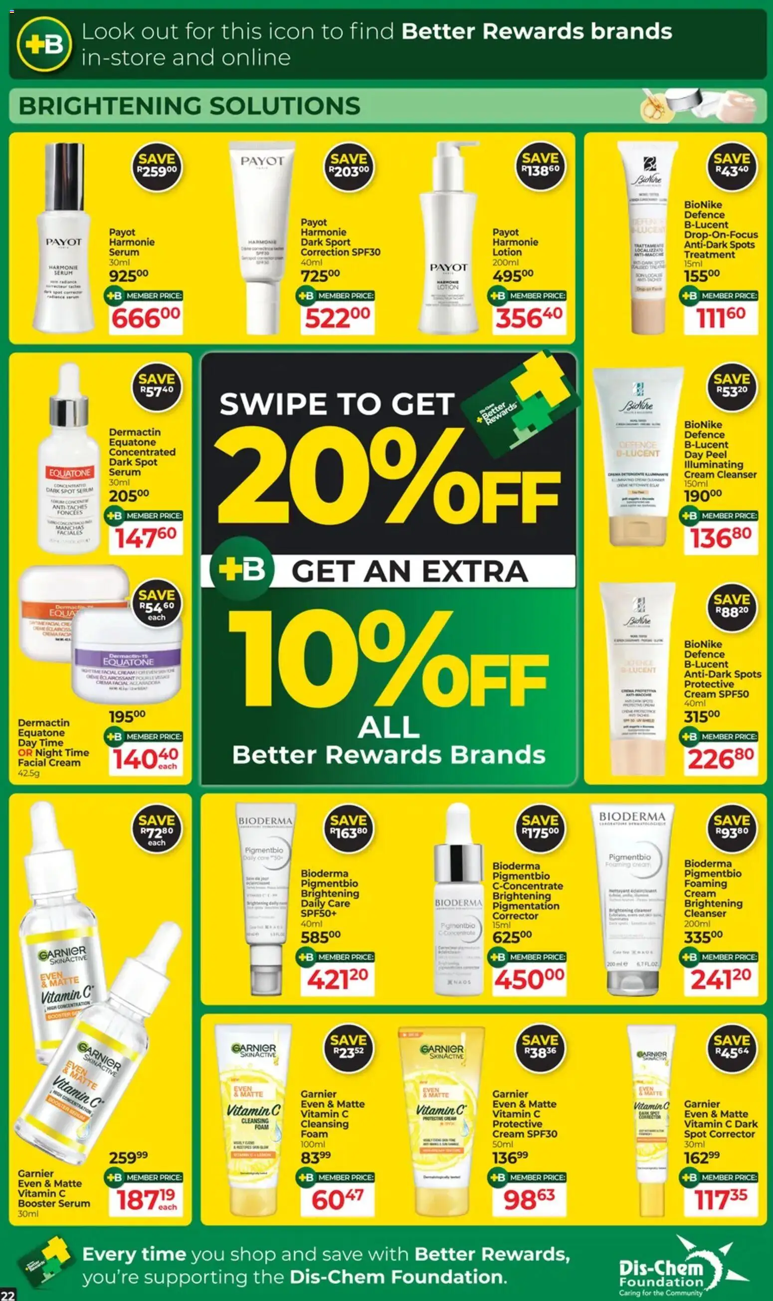 New Dis-Chem catalogue – valid from 21.10.2025 | Page: 22 | Products: Serum, Foundation, Cream, Lotion