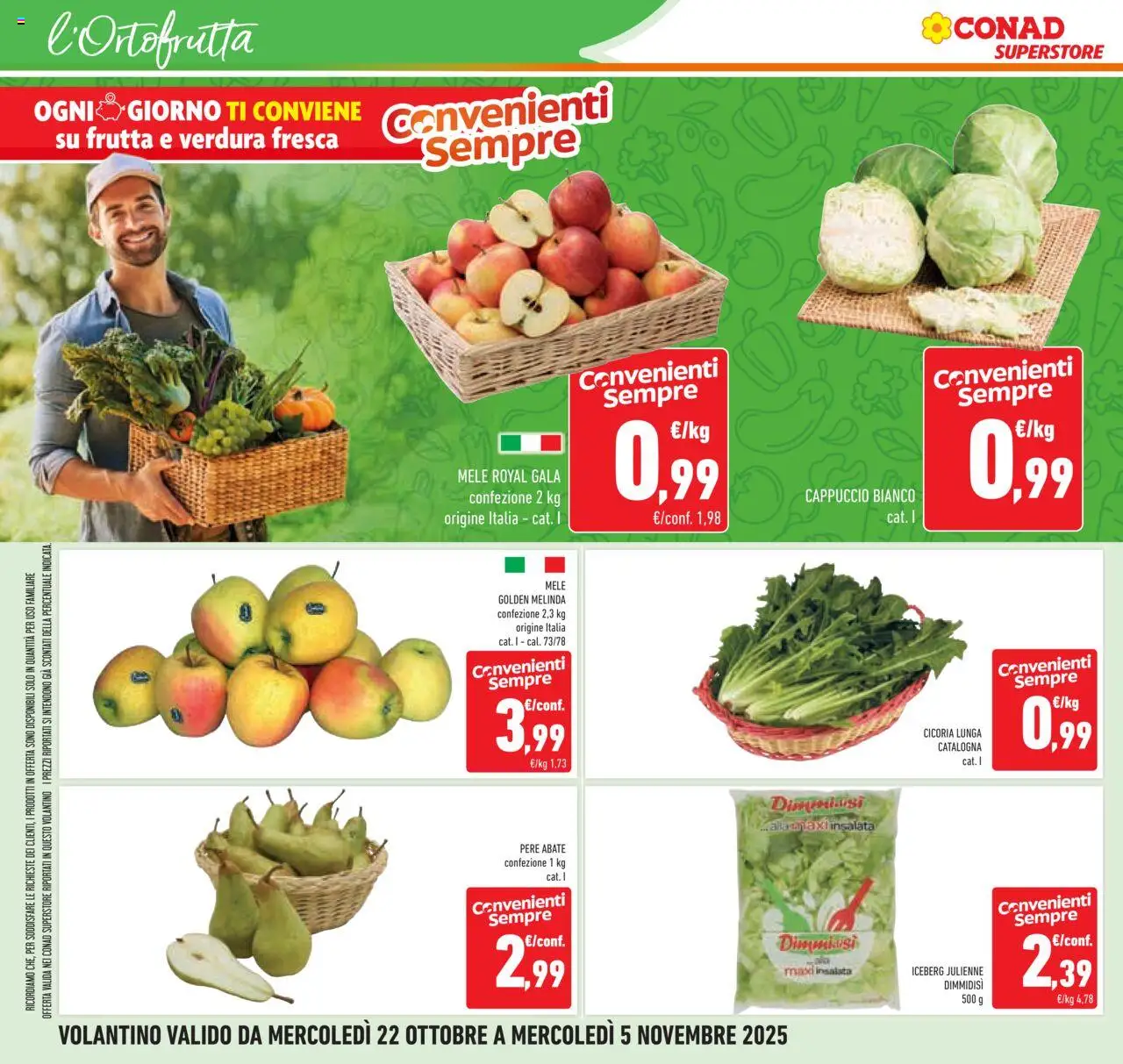 Volantino Conad del 22.10.2025 | Pagina: 26 | Prodotti: Mele, Insalata, Frutta, Cappuccio