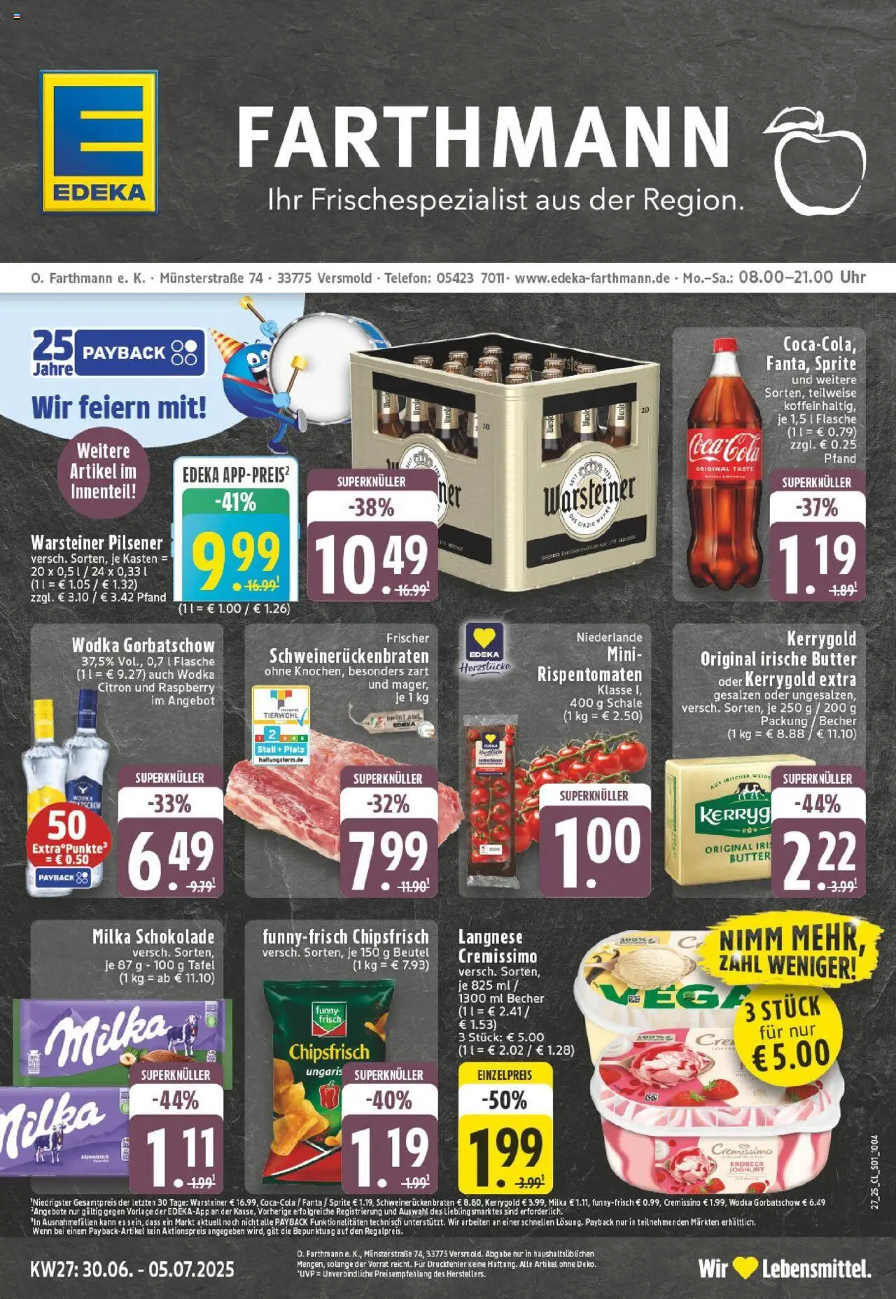 Edeka prospekt Versmold	 - gültig ab dem 29.06.2025 | Seite: 1 | Produkte: Sprite, Butter, Milka schokolade, Telefon