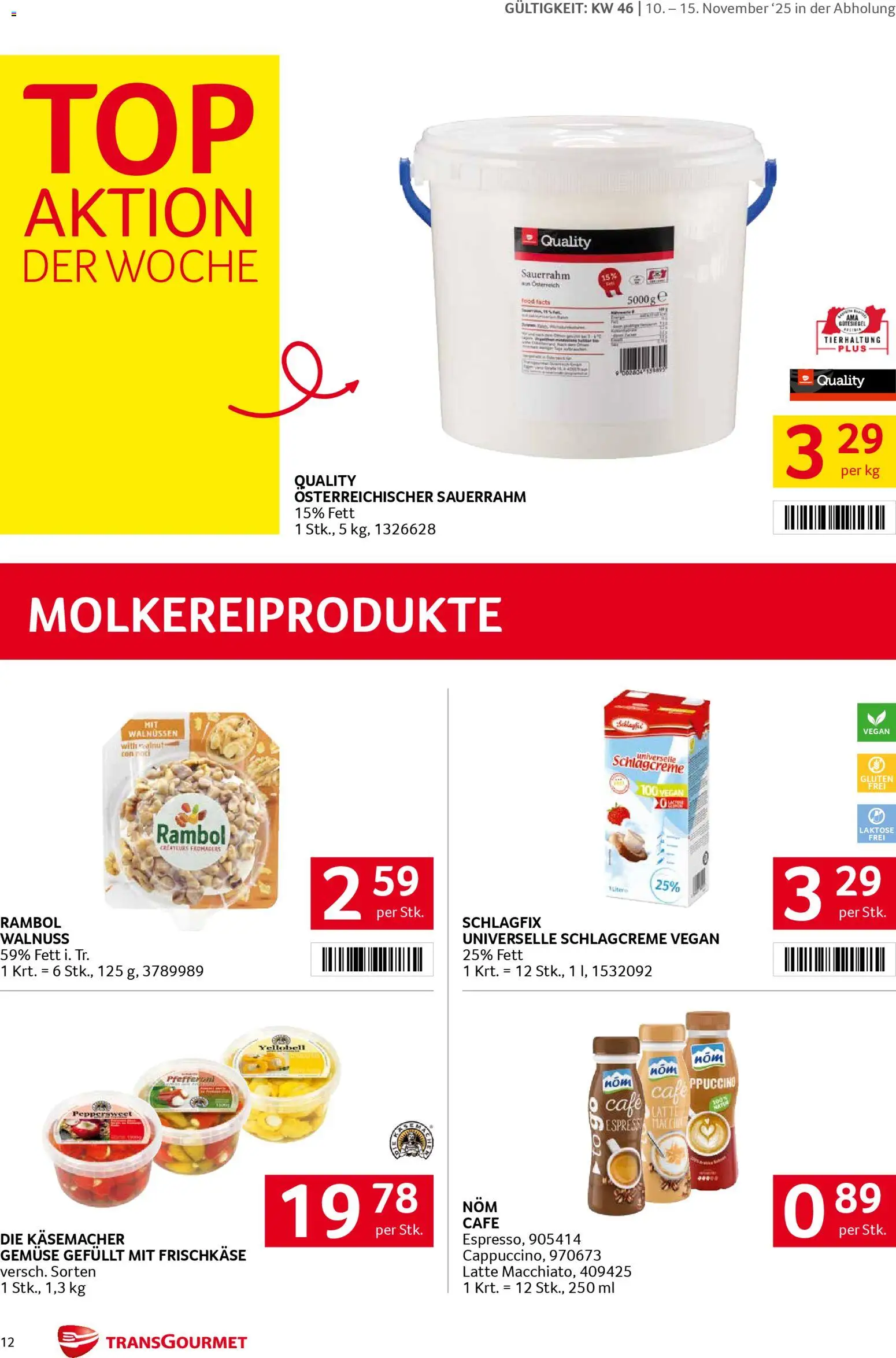 Transgourmet Flugblatt gültig ab 10.11.2025 | Seite: 12 | Produkte: Gemüse, Sauerrahm
