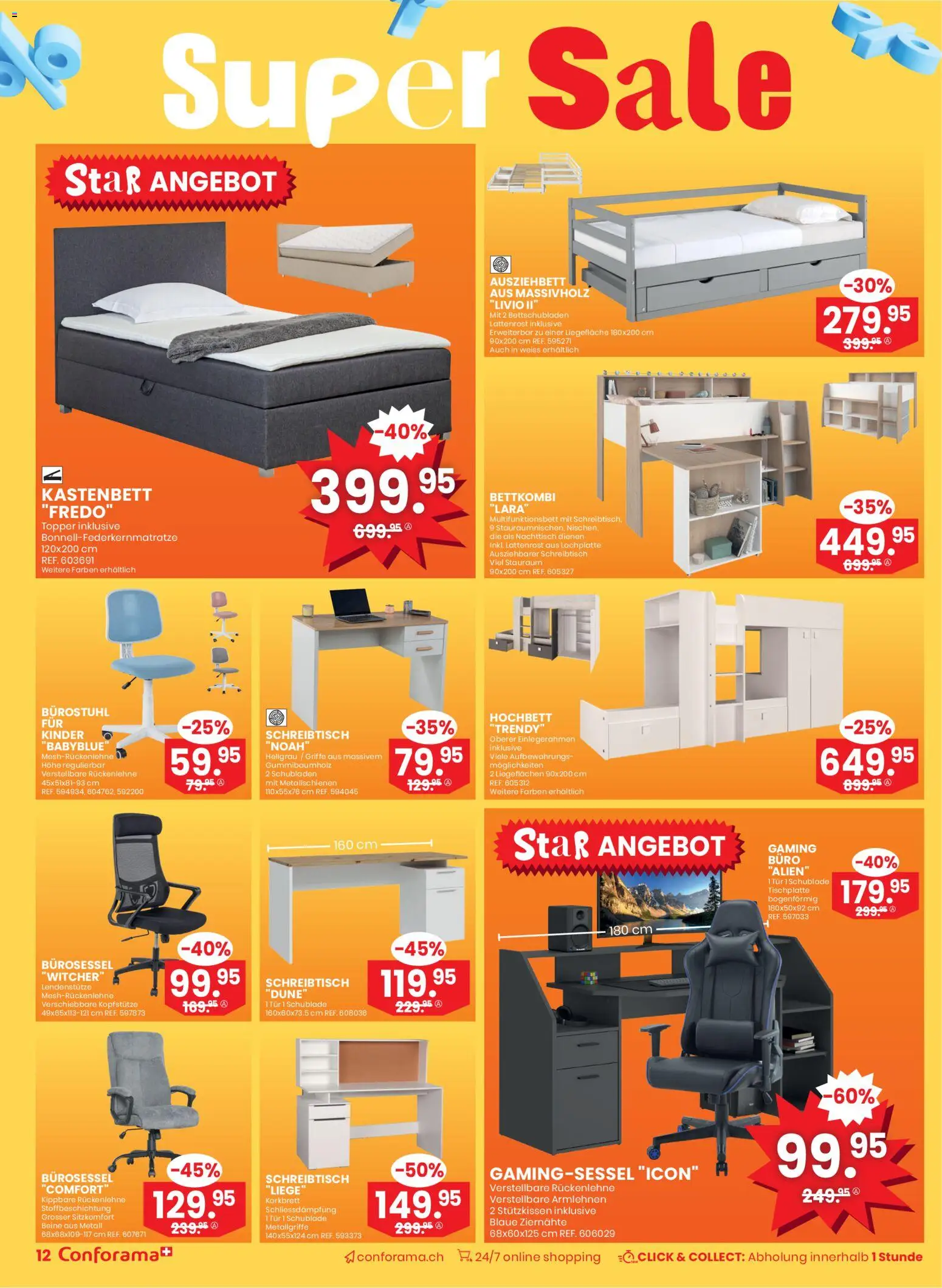 Conforama Aktionen Super Sale – gültig ab 17.12.2025 | Seite: 12 | Produkte: Nachttisch, Topper, Liege, Lattenrost