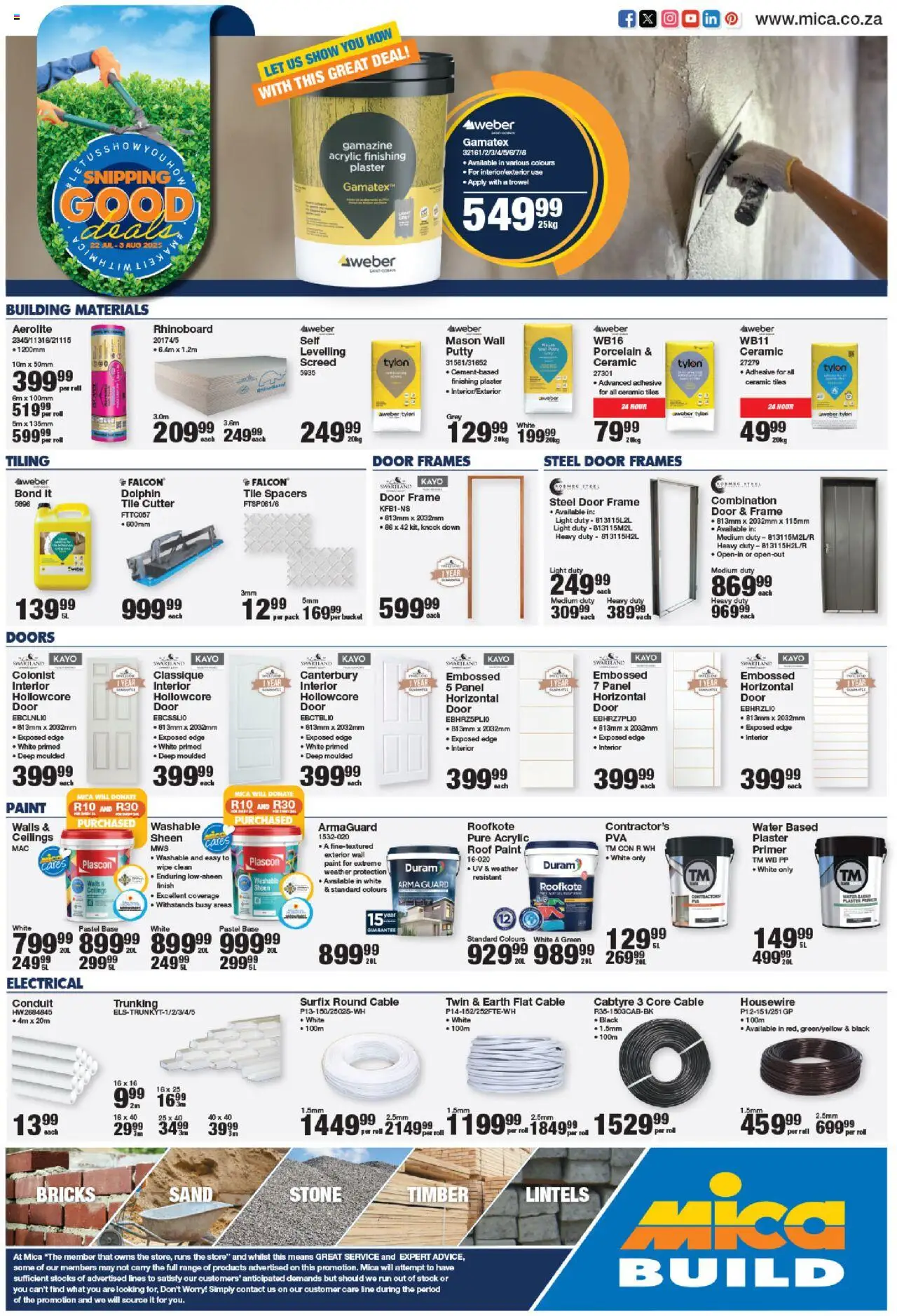 MICA KwaZulu-Natal Build │ valid from 22.07.2025 | Page: 1 | Products: Cutter, Door frame, Paint, Stock