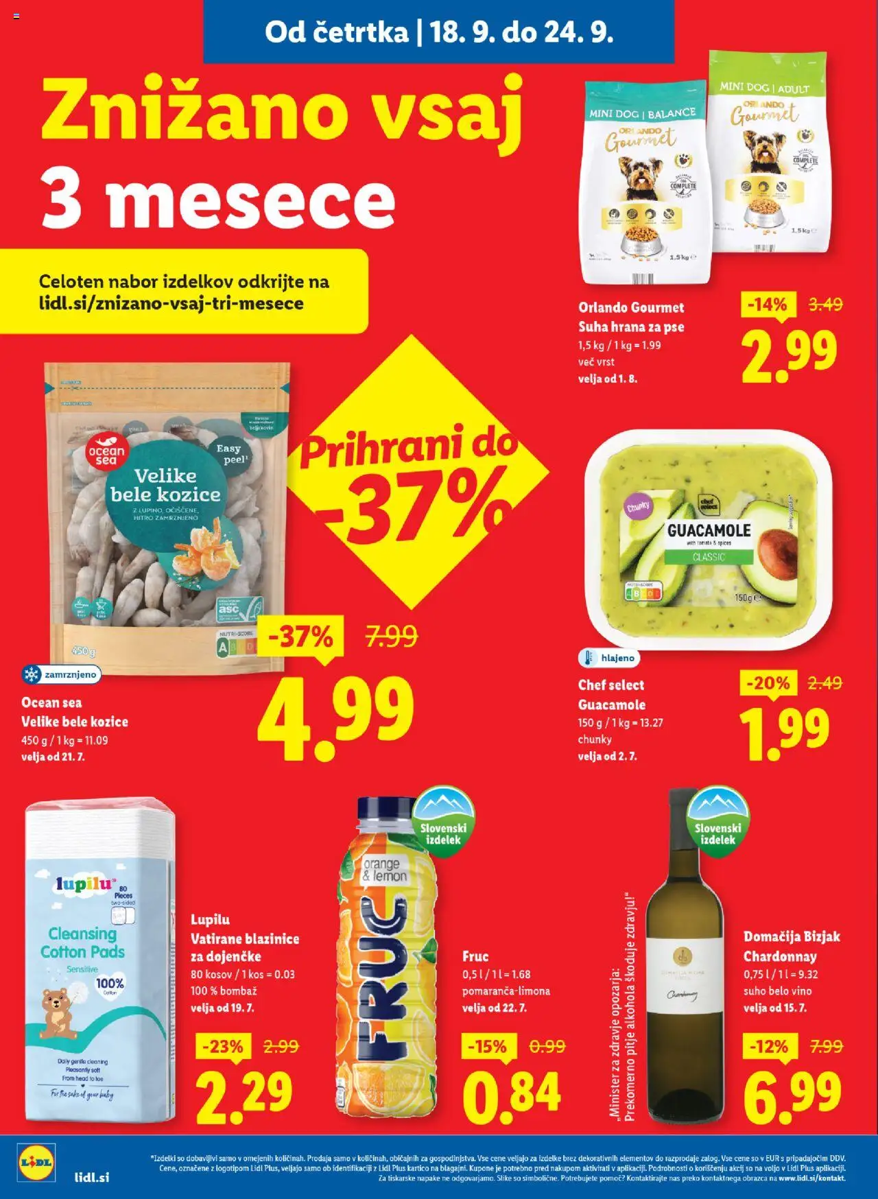 Novi Lidl katalog ponudbe – veljaven od 18.09.2025 | Stran: 12 | Izdelki: Hrana za pse, Kozice, Kos, Vino