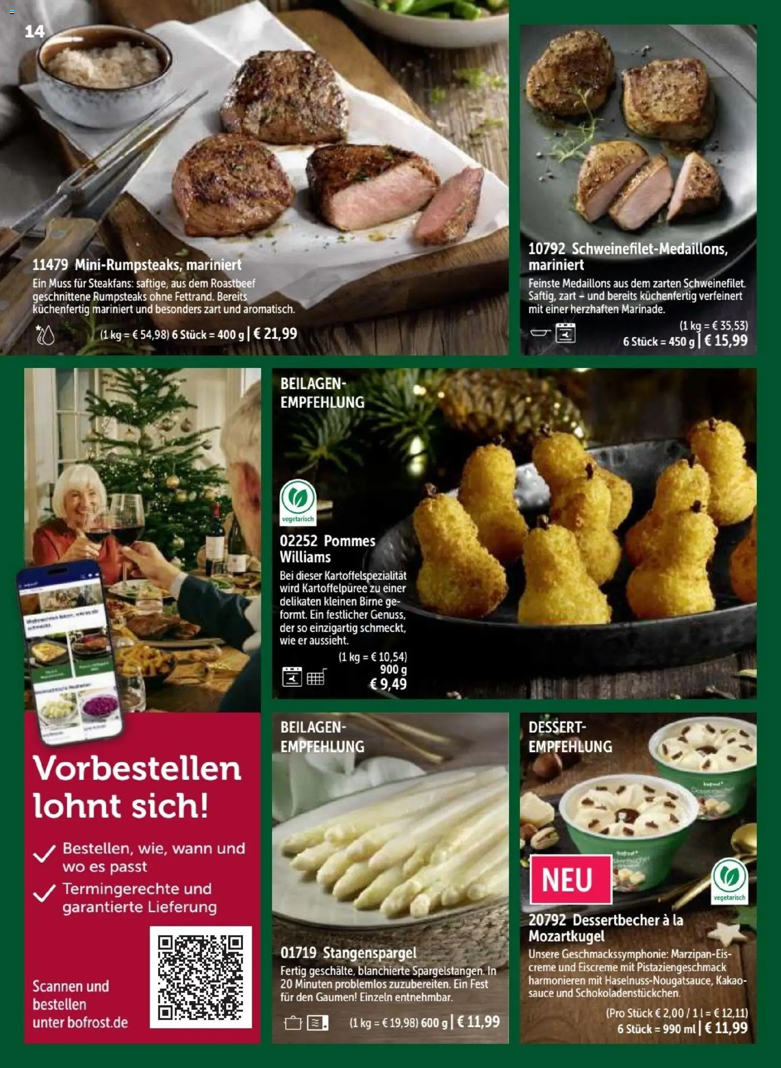 Bofrost Weihnachten 2025 – gültig ab 23.10.2025 | Seite: 14 | Produkte: Pommes, Eiscreme, Roastbeef, Birne