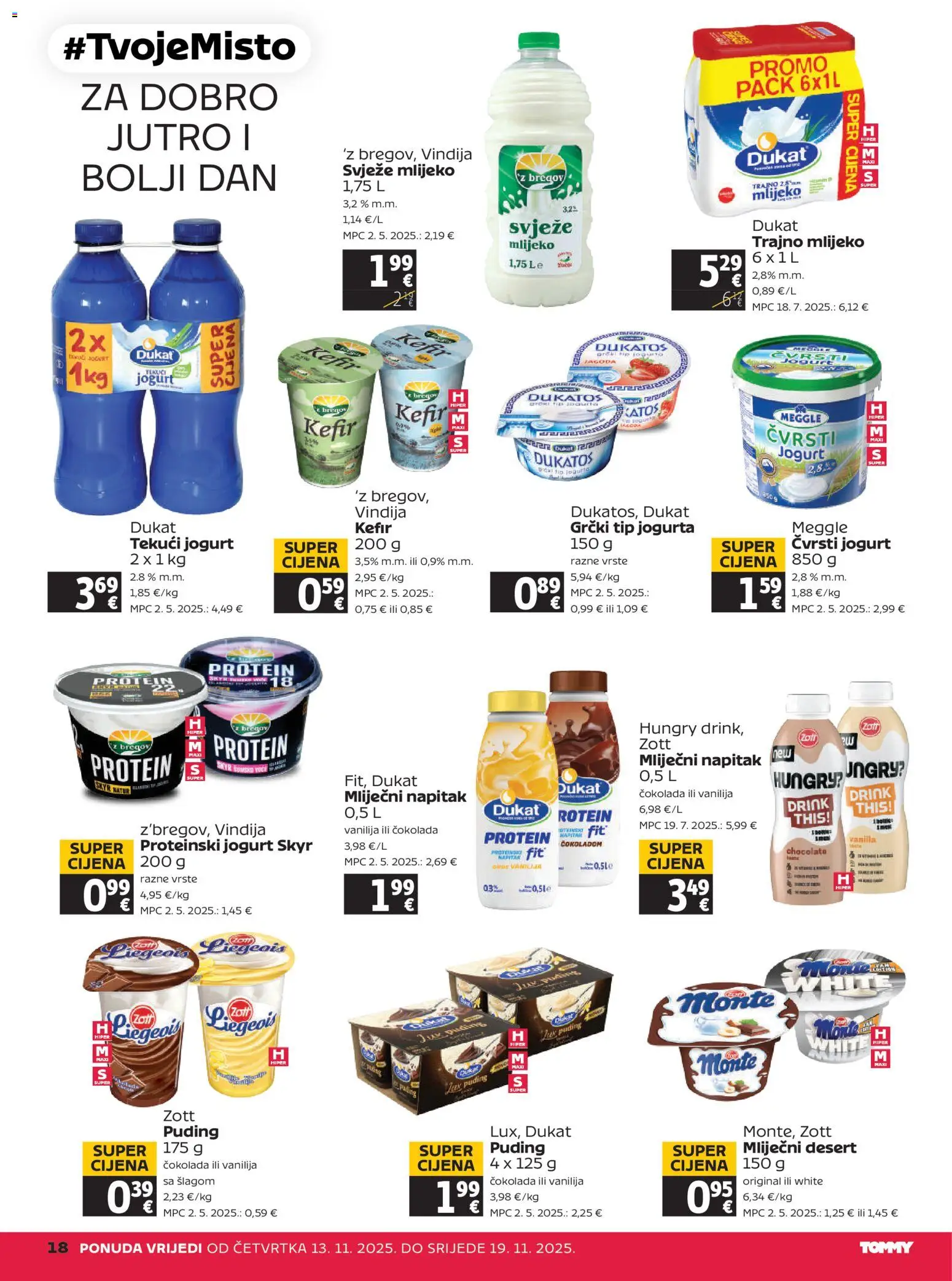 Tommy katalog | vrijedi od 13.11.2025 | Stranica: 18 | Proizvodi: Vindija, Jogurt, Trajno mlijeko, Kefir