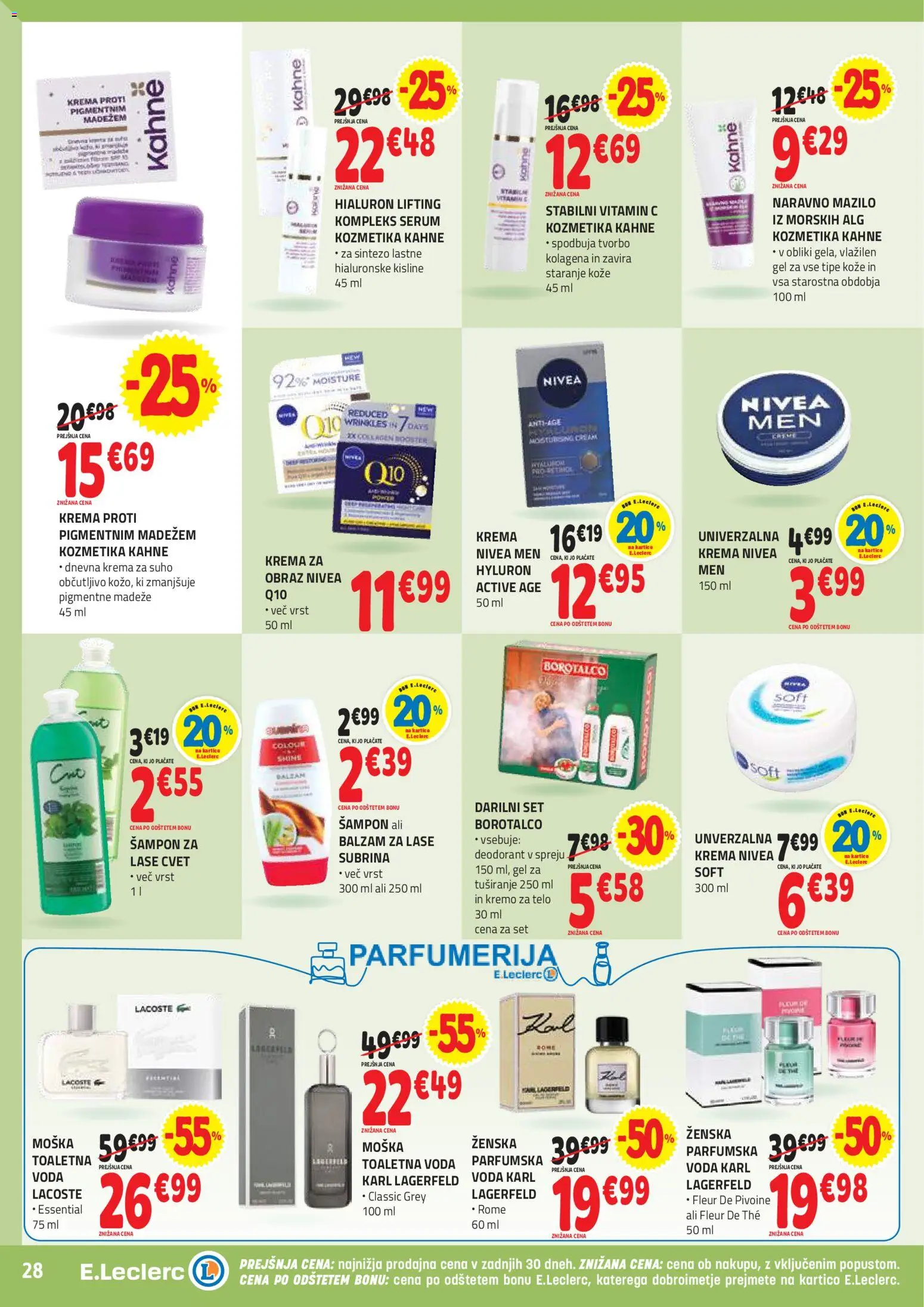 Novi E.leclerc katalog ponudbe – veljaven od 05.11.2025 | Stran: 28 | Izdelki: Balzam za lase, Krema, Voda, Toaletna voda