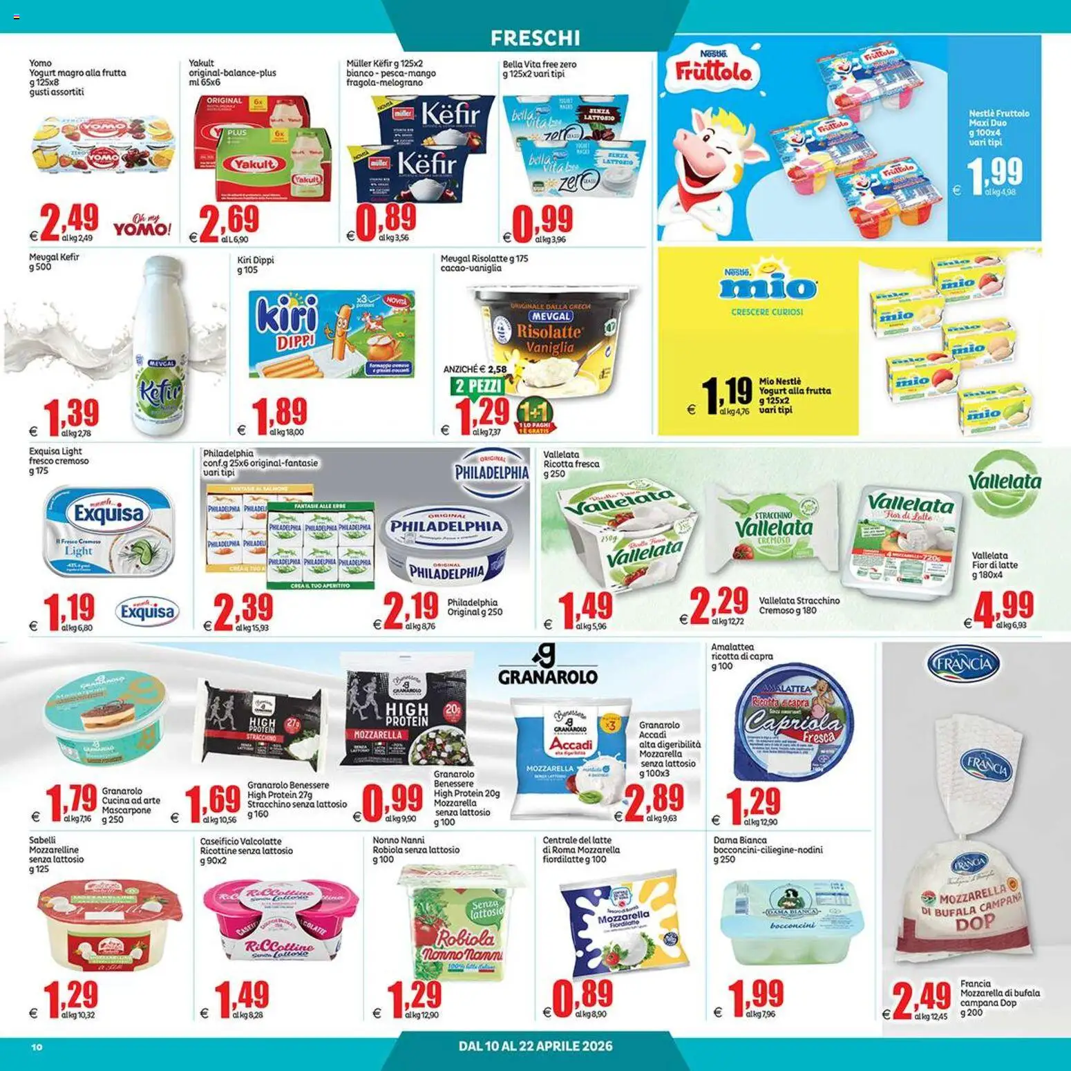 Volantino Elite Supermercati del 10.04.2026 | Pagina: 10 | Prodotti: Mozzarella senza lattosio, Stracchino, Mascarpone, Aperitivo