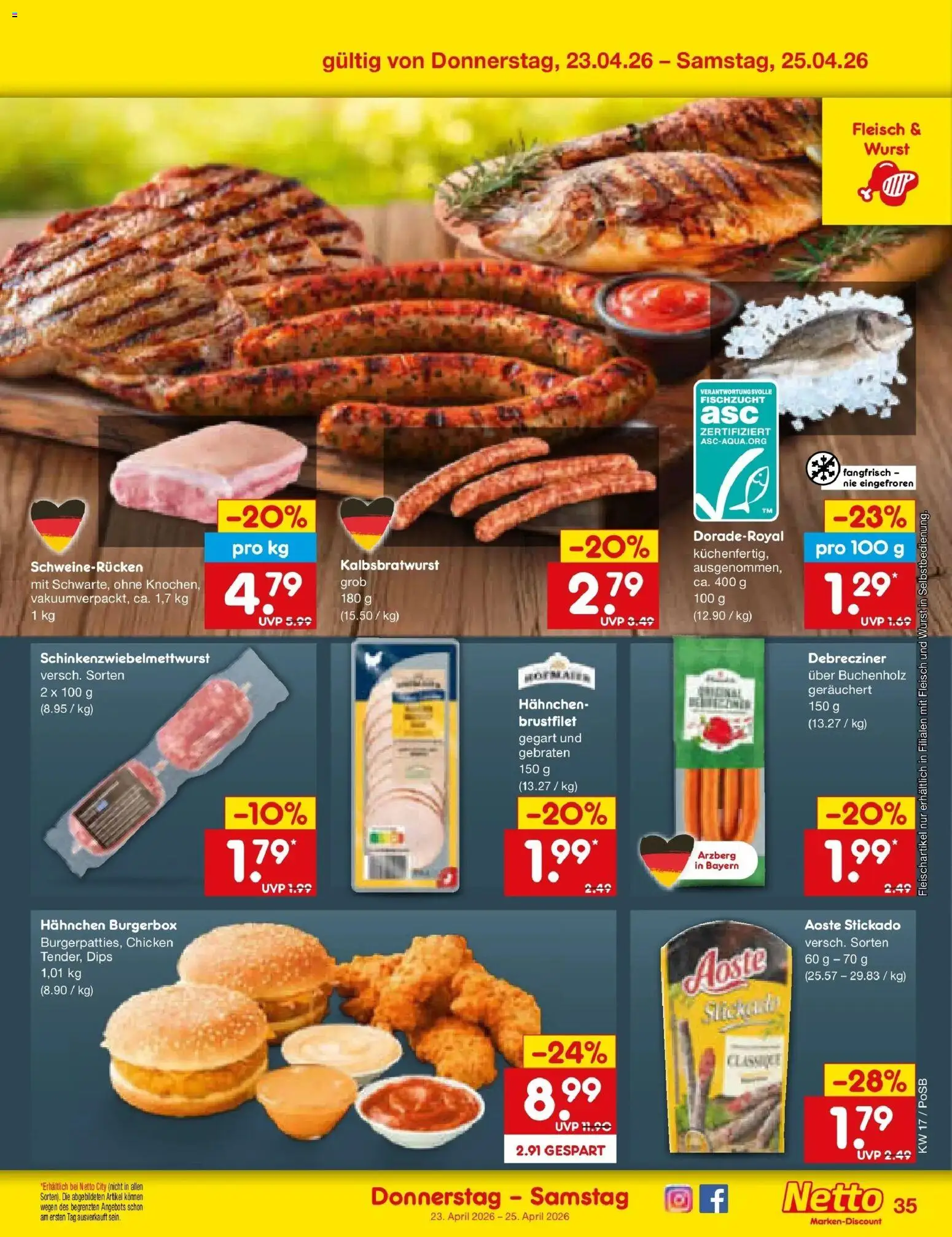 Netto Marken-Discount Prospekt Regensburg	 – gültig ab 20.04.2026 | Seite: 47 | Produkte: Hahnchen, Wurst, Schweinerucken, Fleisch