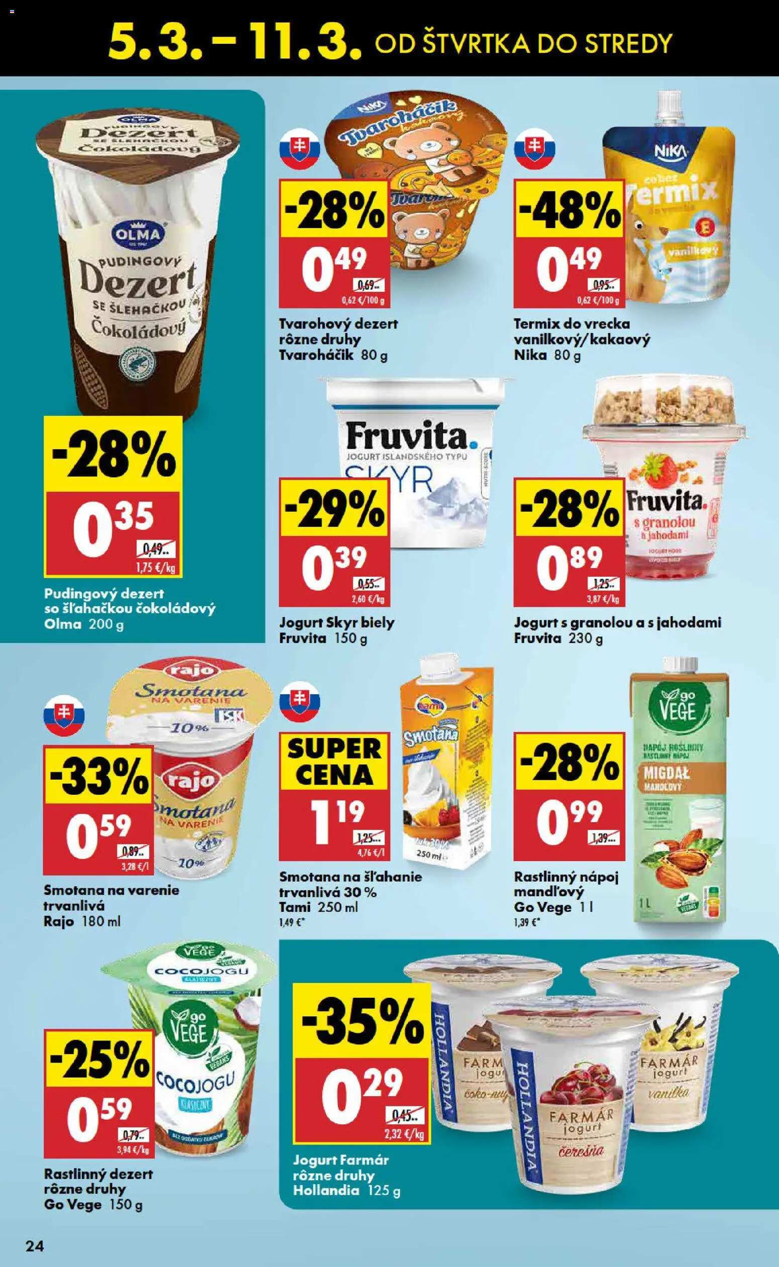 Nové Biedronka akcie – leták je platný od 05.03.2026 | Strana: 24 | Produkty: Smotana, Skyr, Biely jogurt, Smotana na šľahanie