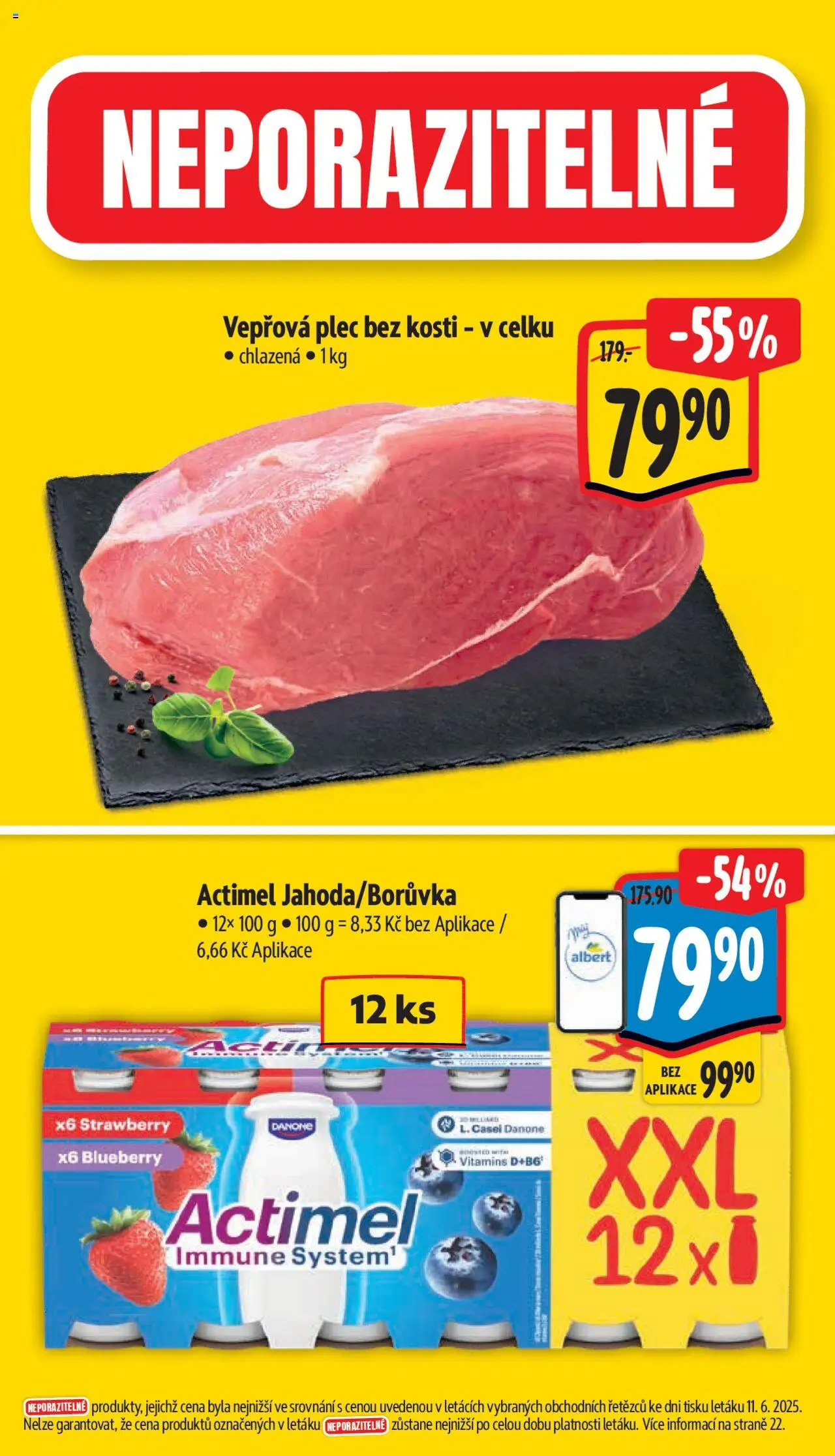Albert leták - Supermarket od 18.06.2025 | Strana: 2 | Produkty: Plec bez kosti, Actimel, Vepřová plec