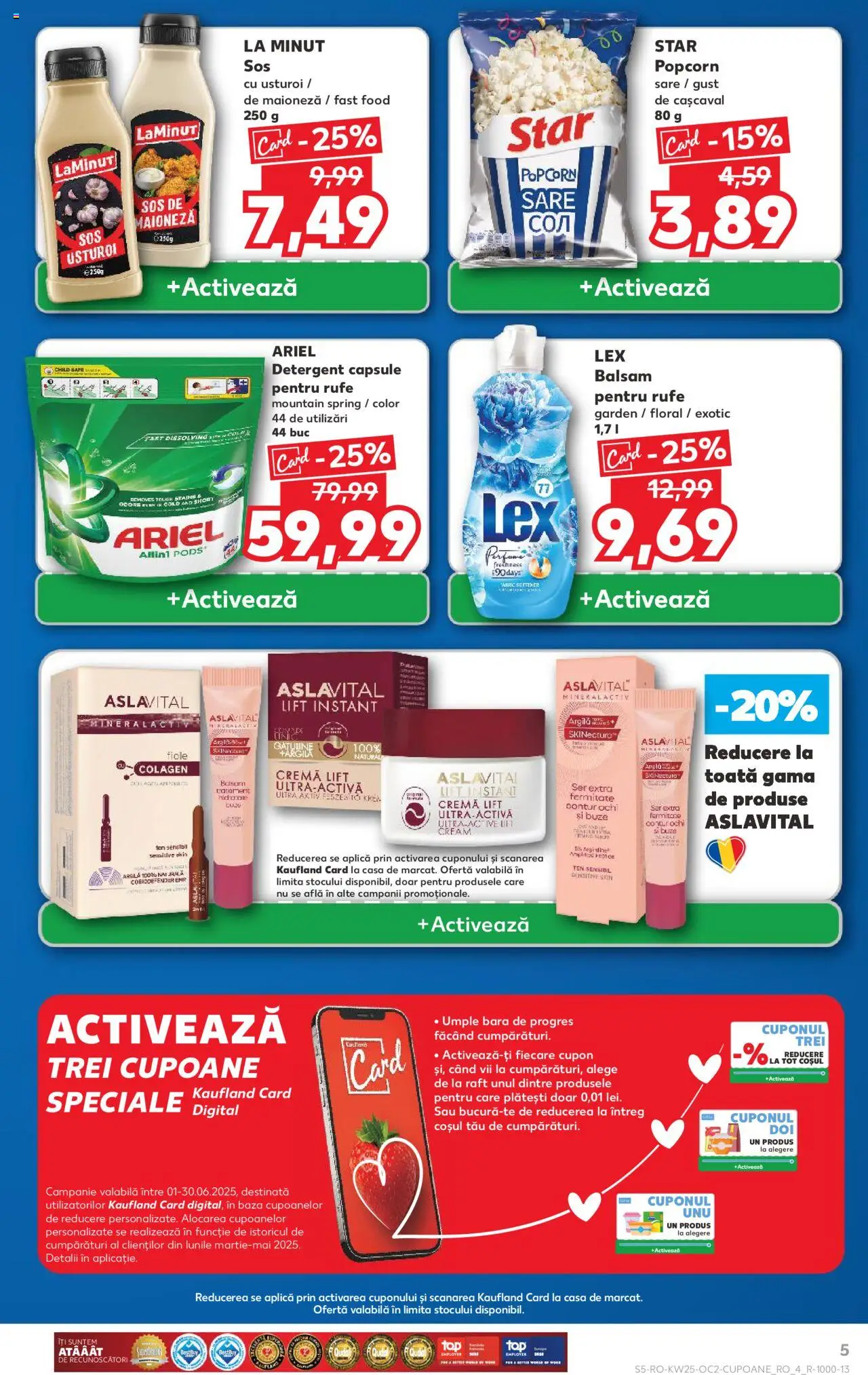 Kaufland RO akciós ujság - amely érvényes a következő dátumtól: 18.06.2025 | Oldal: 5 | Termékek: Ariel, Popcorn